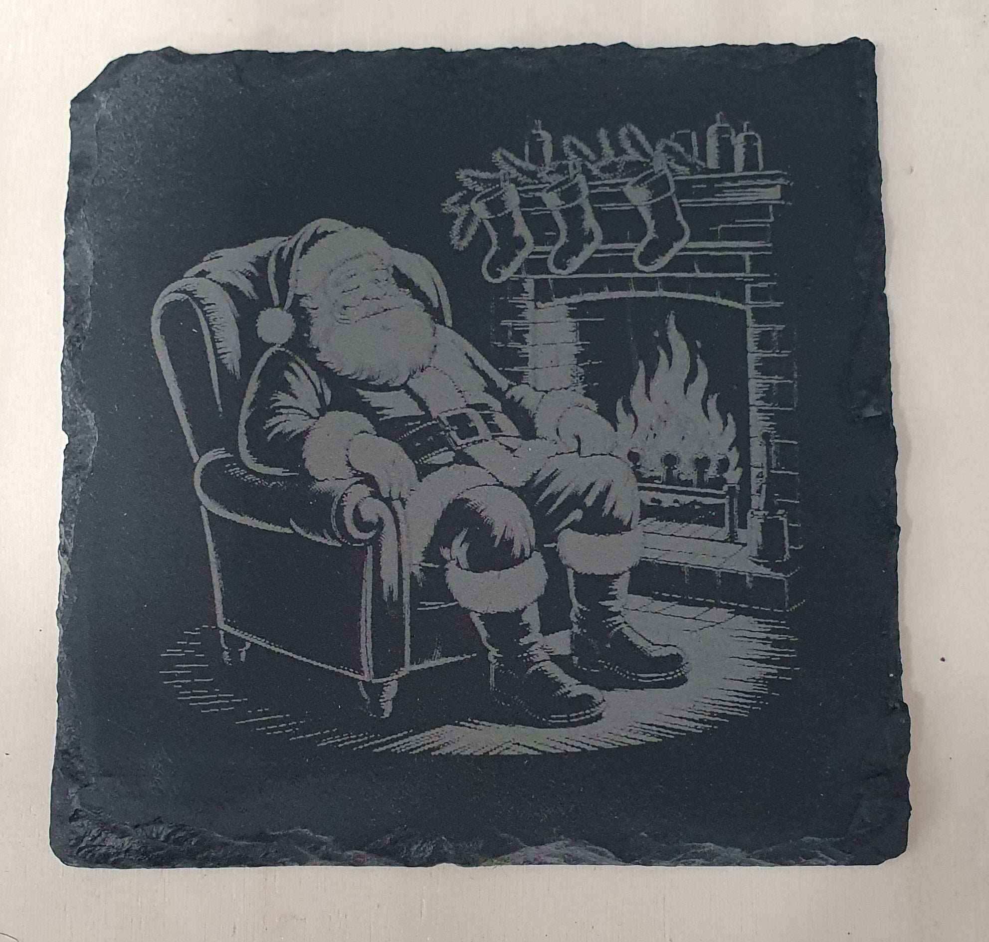 4-Piece Engraved Christmas Slate Coaster Set | With Complimentary Wooden Storage Box