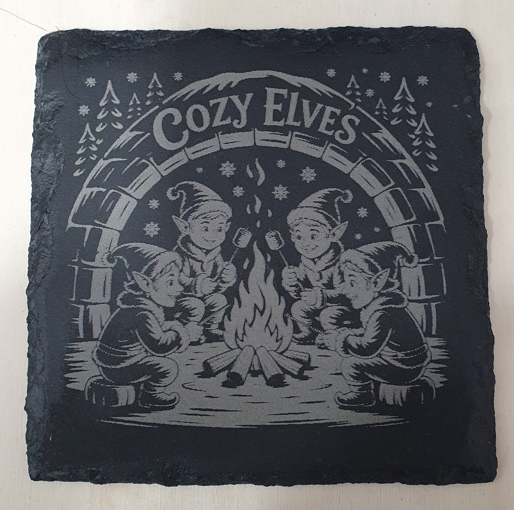 4-Piece Engraved Christmas Slate Coaster Set | With Complimentary Wooden Storage Box