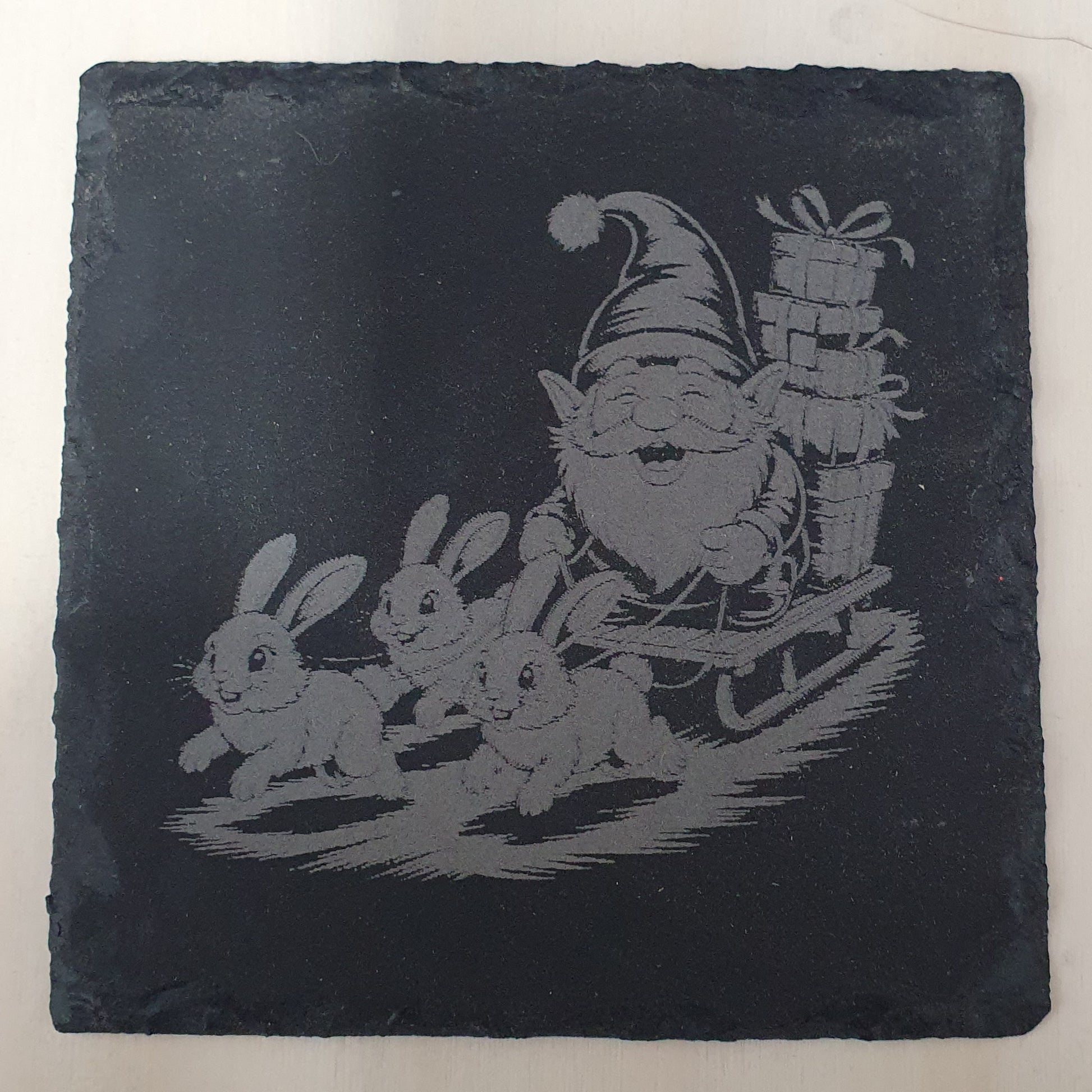 4-Piece Engraved Christmas Slate Coaster Set | With Complimentary Wooden Storage Box