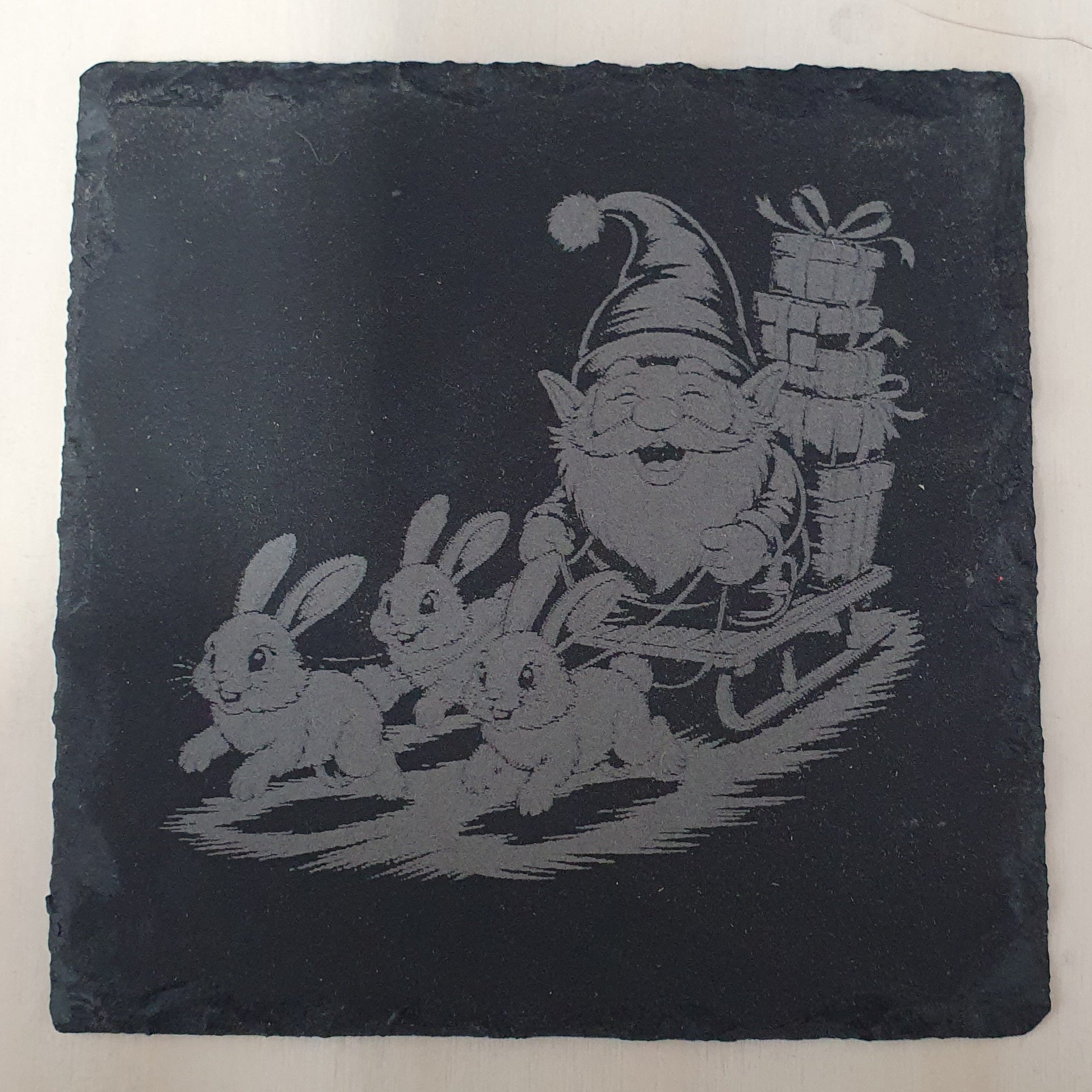 4-Piece Engraved Christmas Slate Coaster Set | With Complimentary Wooden Storage Box