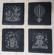Festive Slate Coaster Set with Free Wooden Storage Box