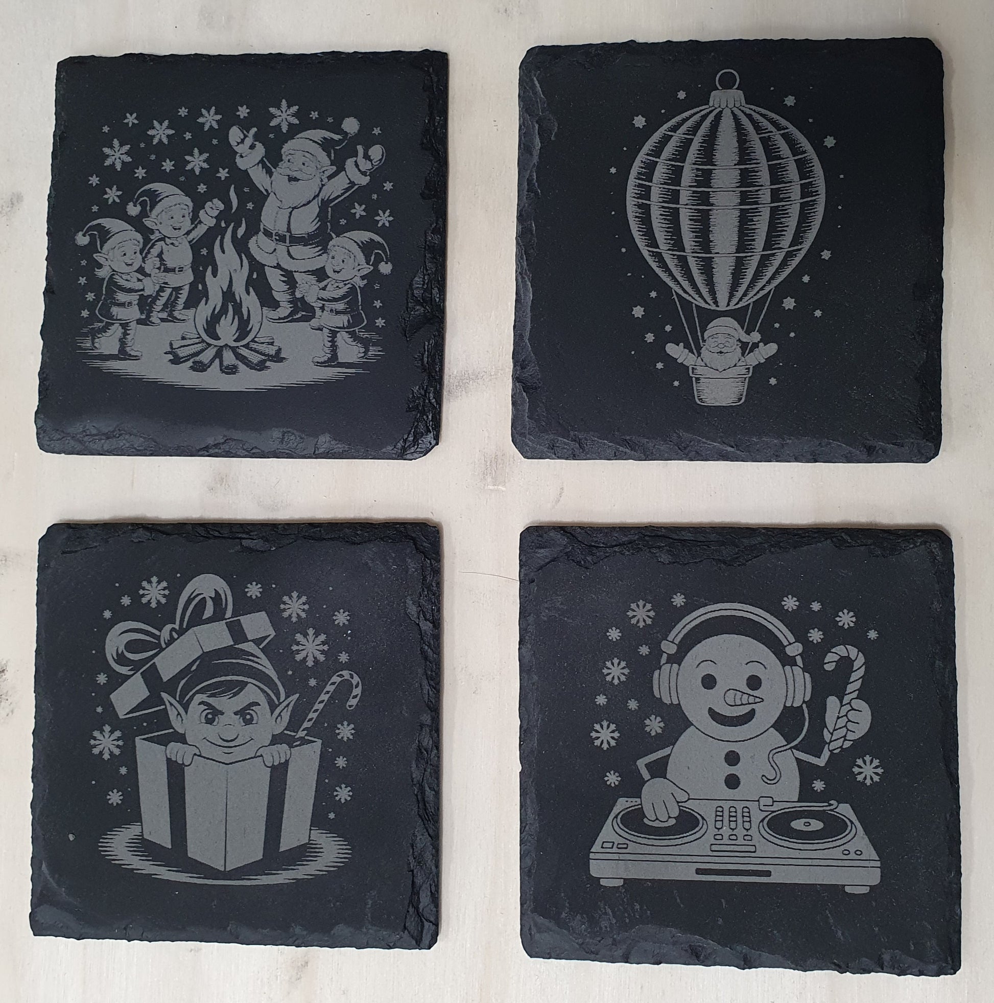 Festive Slate Coaster Set with Free Wooden Storage Box