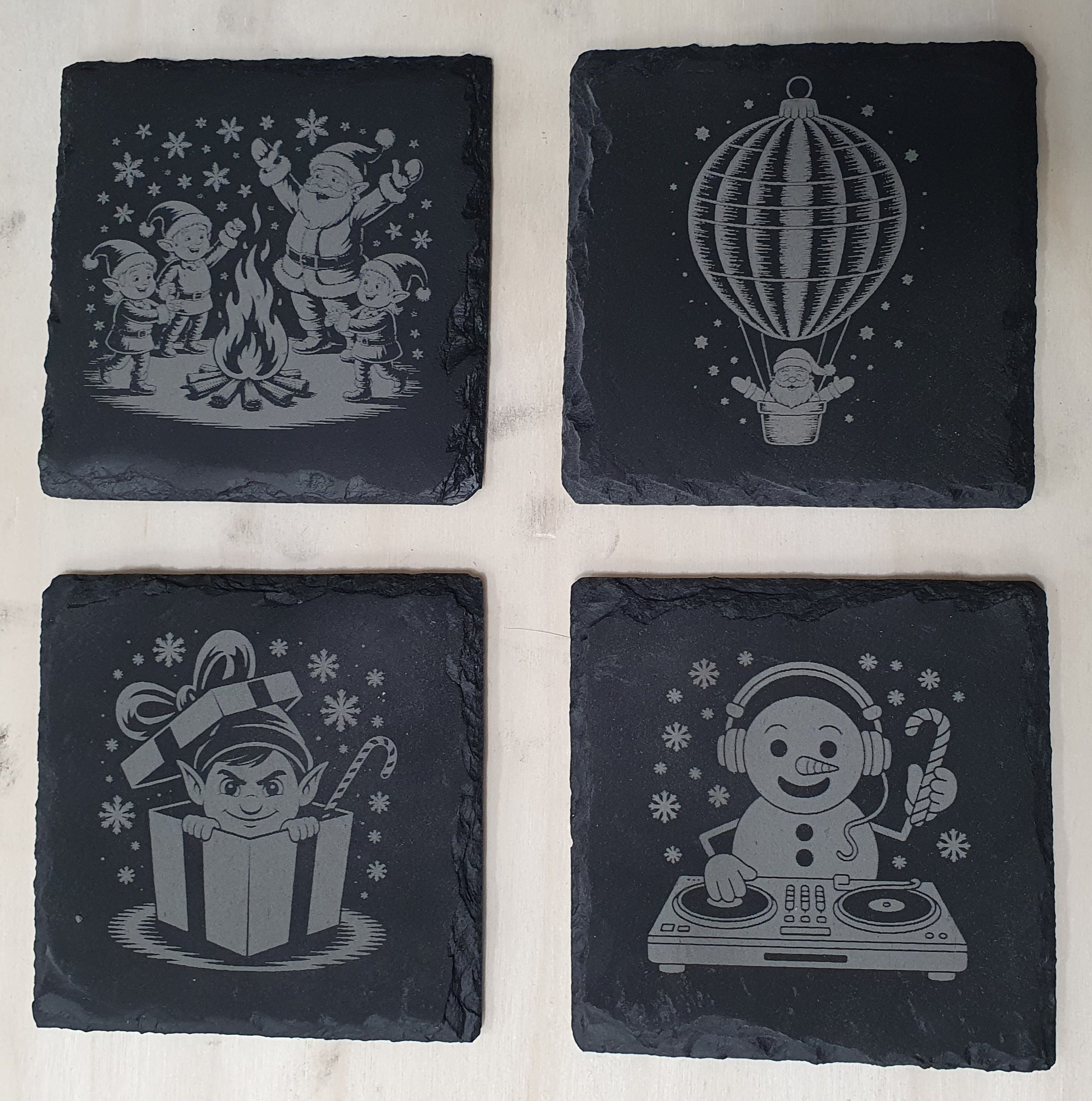 Festive Slate Coaster Set with Free Wooden Storage Box
