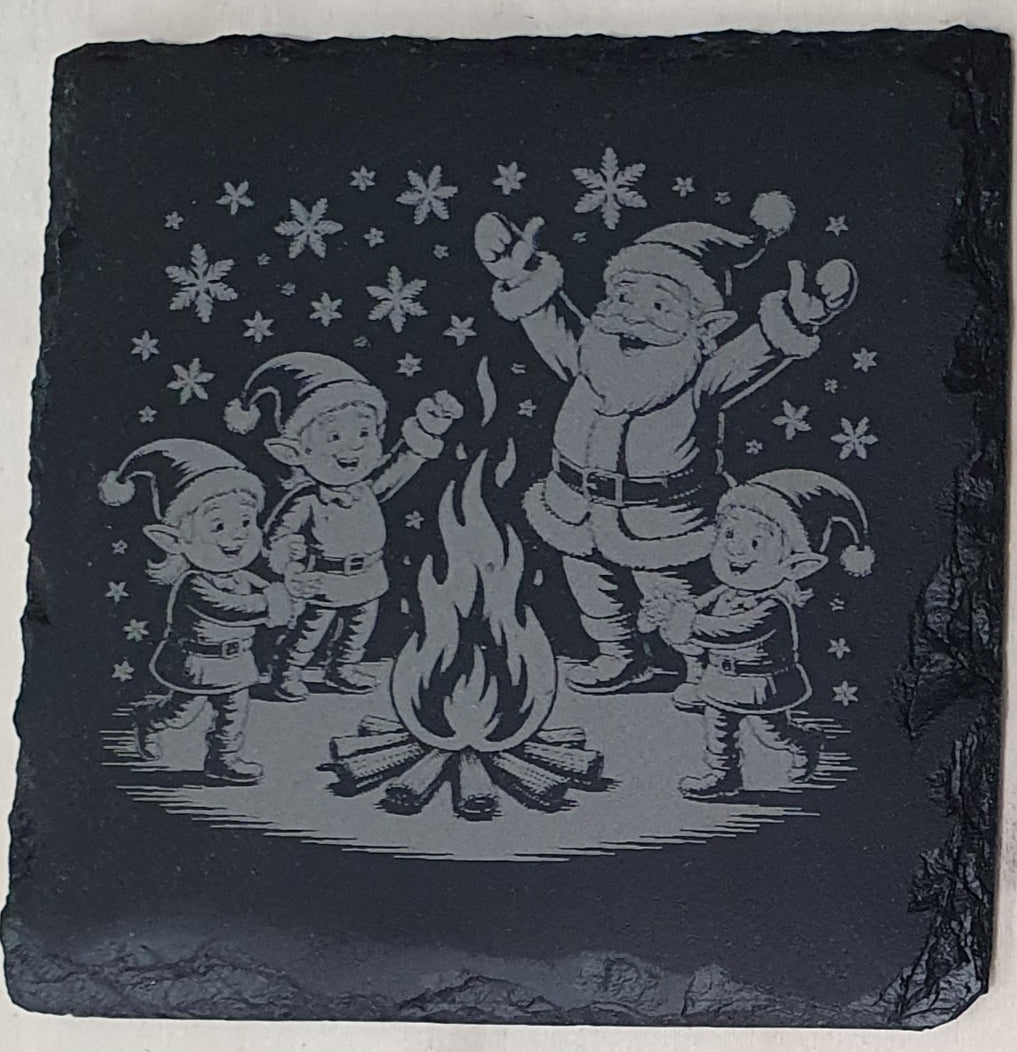 Festive Slate Coaster Set with Free Wooden Storage Box