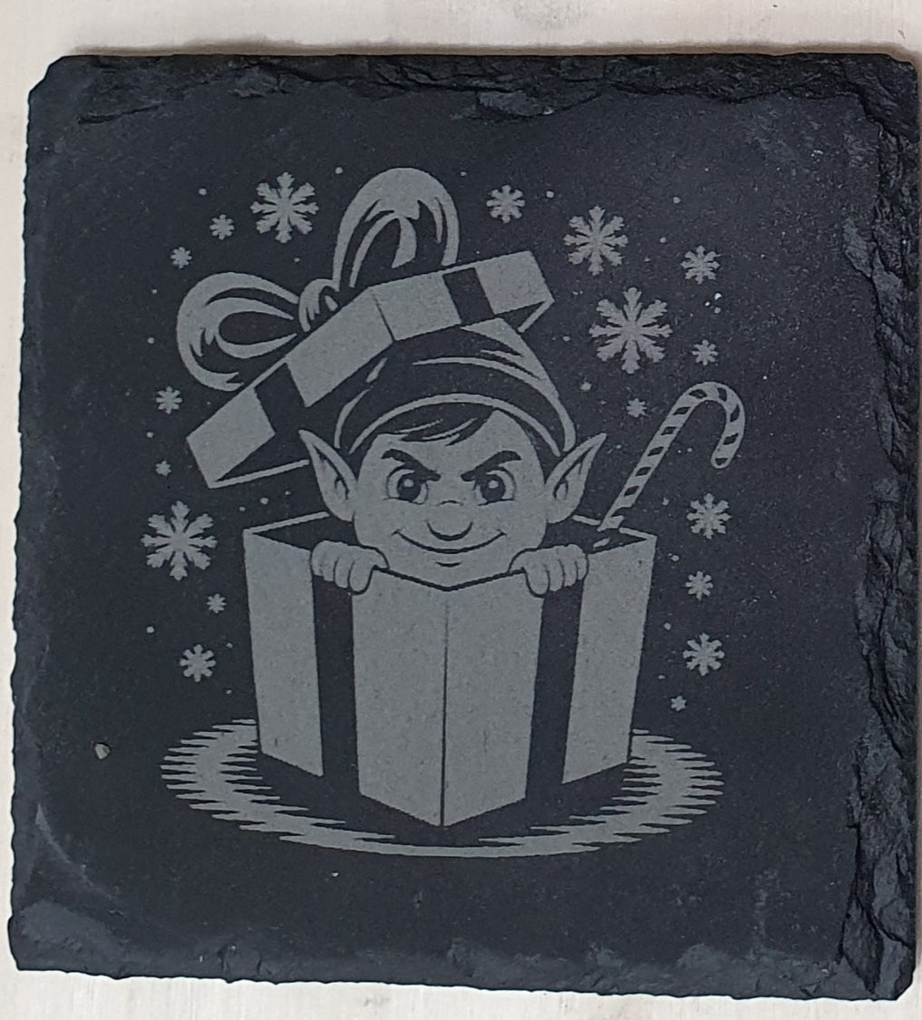 Festive Slate Coaster Set with Free Wooden Storage Box