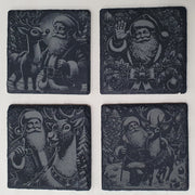 4-Piece Engraved Santa Slate Coaster Set