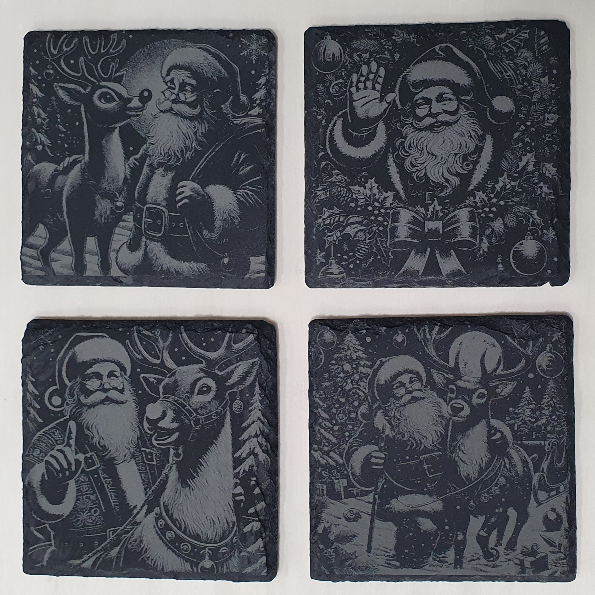 4-Piece Engraved Santa Slate Coaster Set