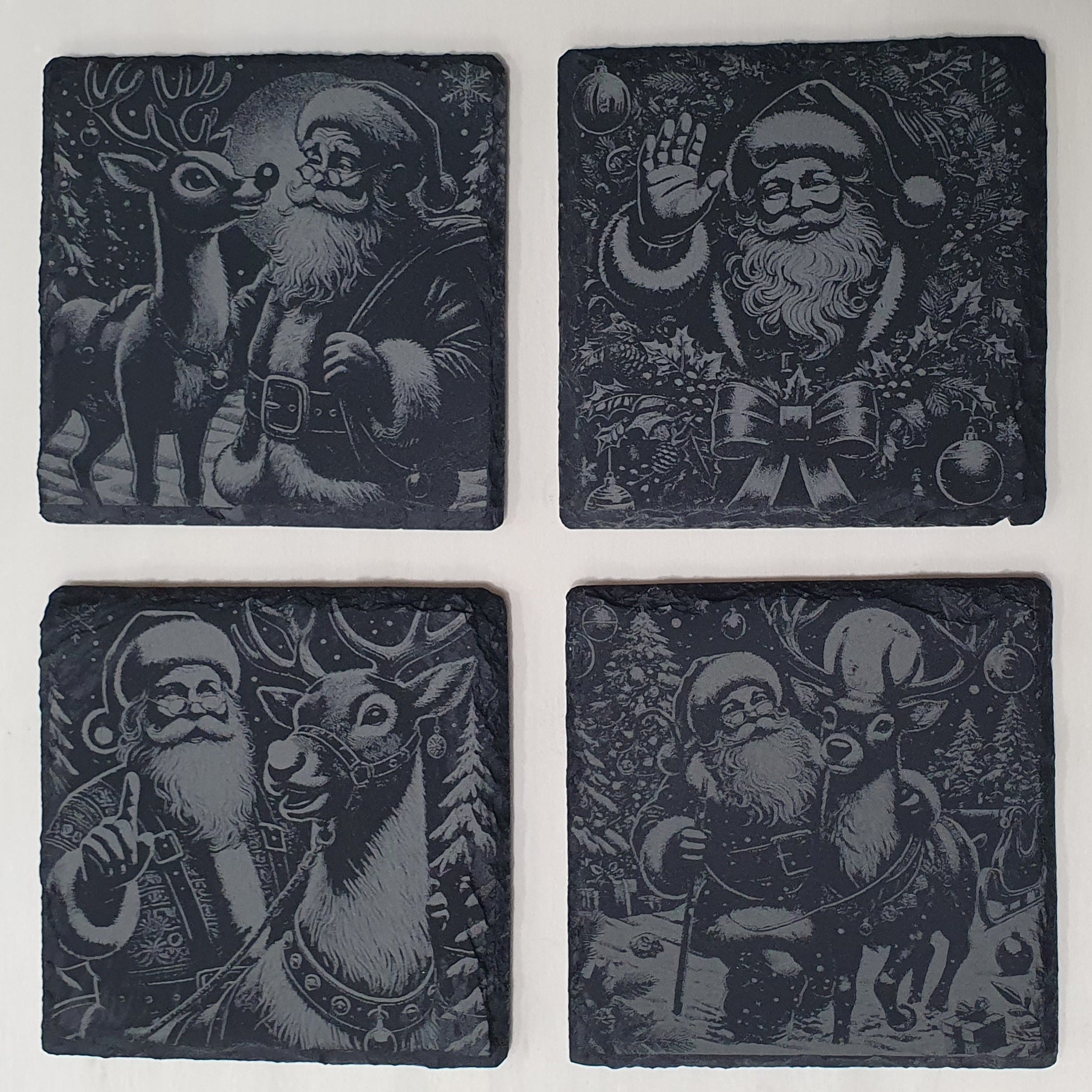 4-Piece Engraved Santa Slate Coaster Set