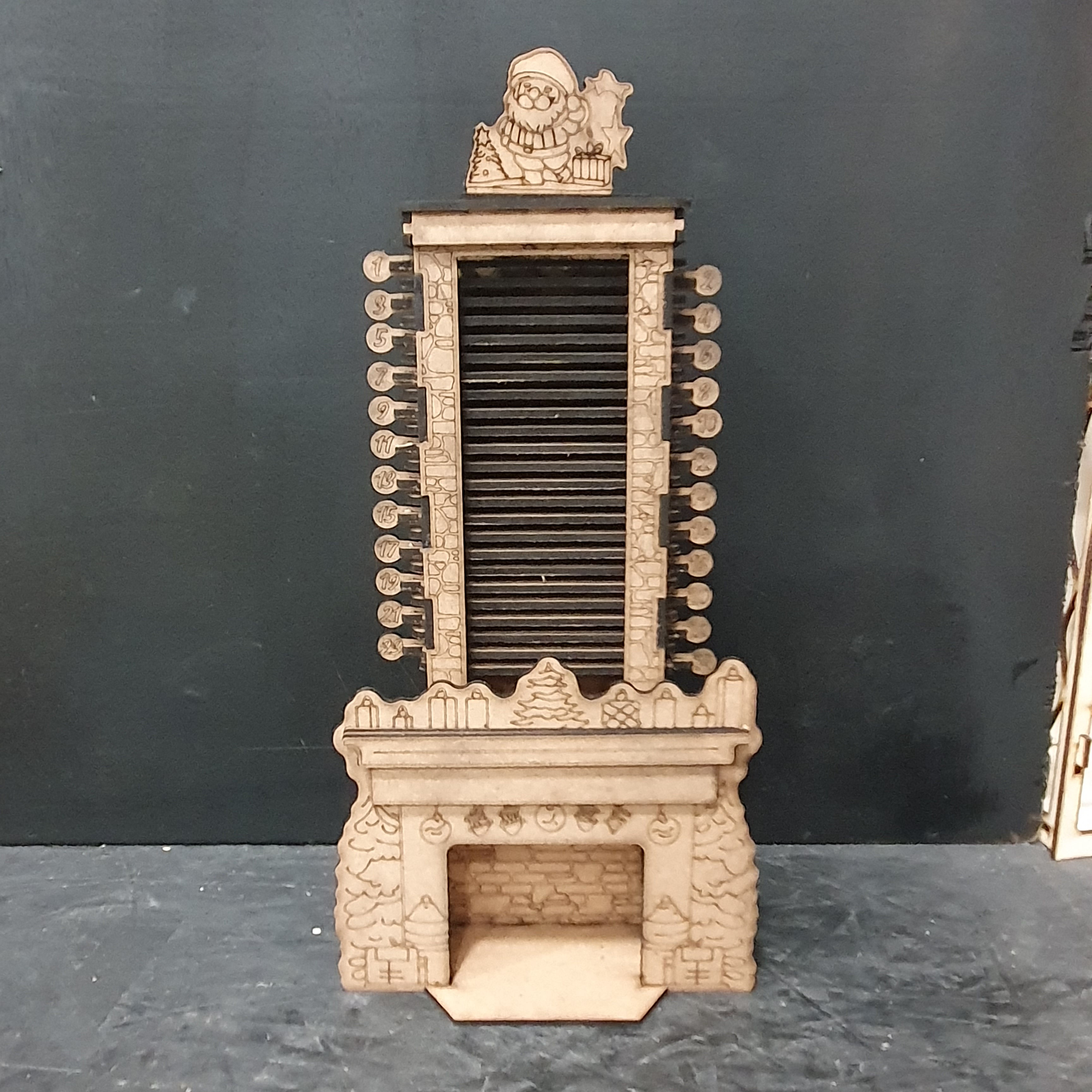 Santa Chimney Wooden Advent Calendar SVG | Laser Cut Christmas Countdown | MDF Fireplace Craft File (1–24 Days)