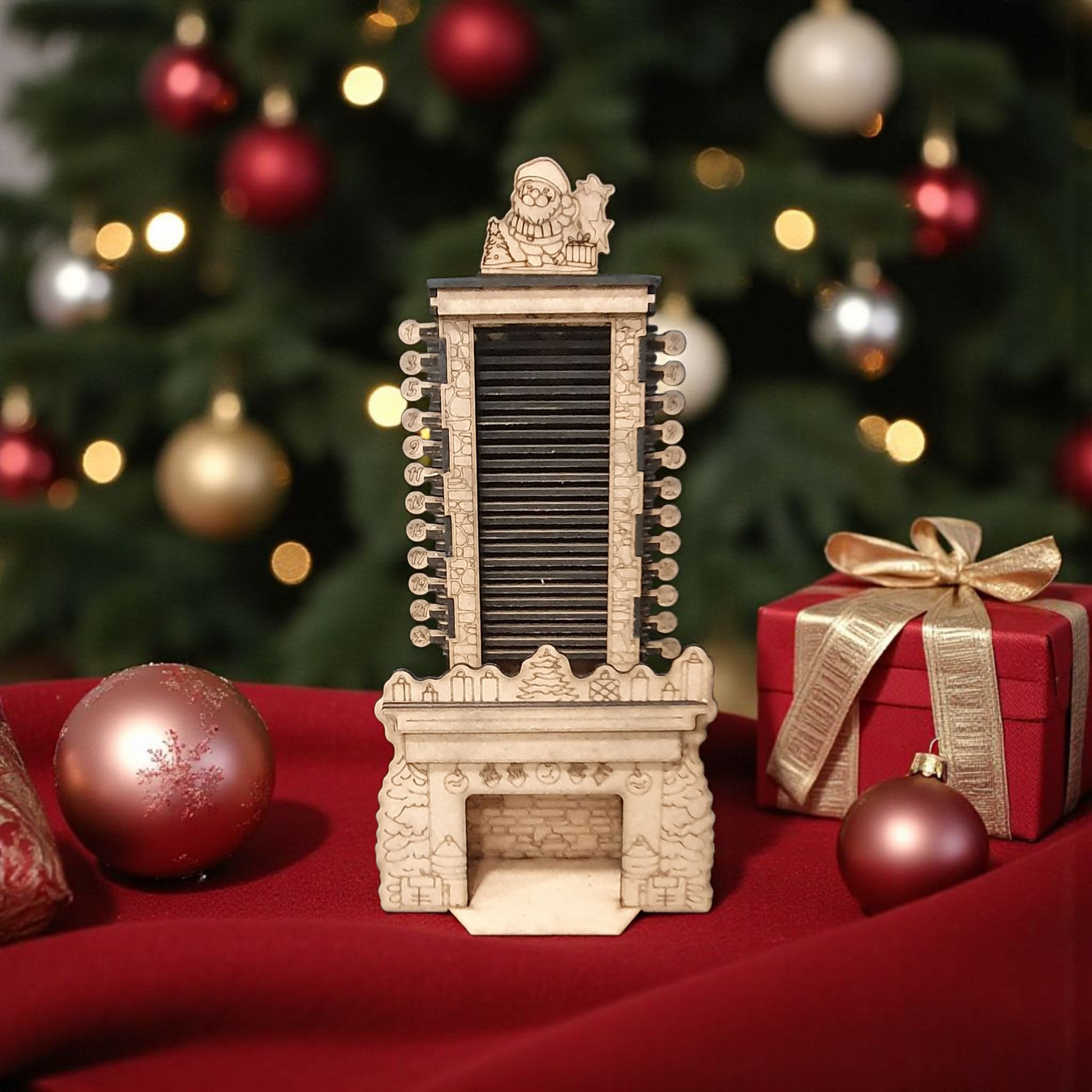 Santa Chimney Wooden Advent Calendar SVG | Laser Cut Christmas Countdown | MDF Fireplace Craft File (1–24 Days)