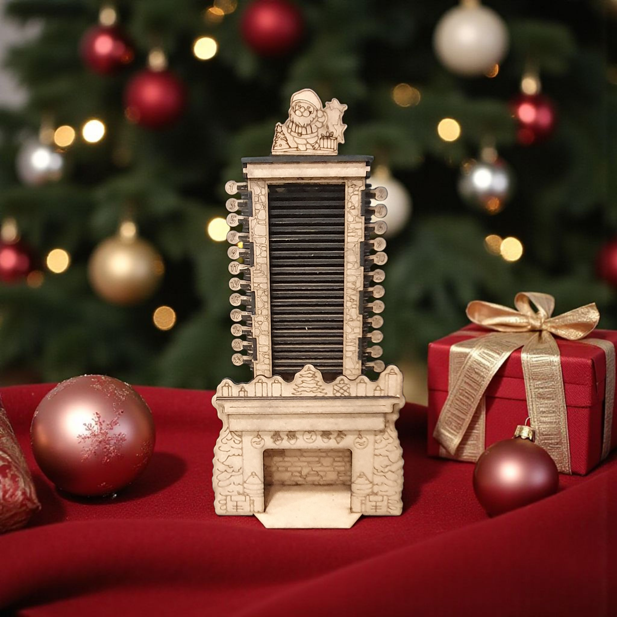 Santa Chimney Wooden Advent Calendar SVG | Laser Cut Christmas Countdown | MDF Fireplace Craft File (1–24 Days)