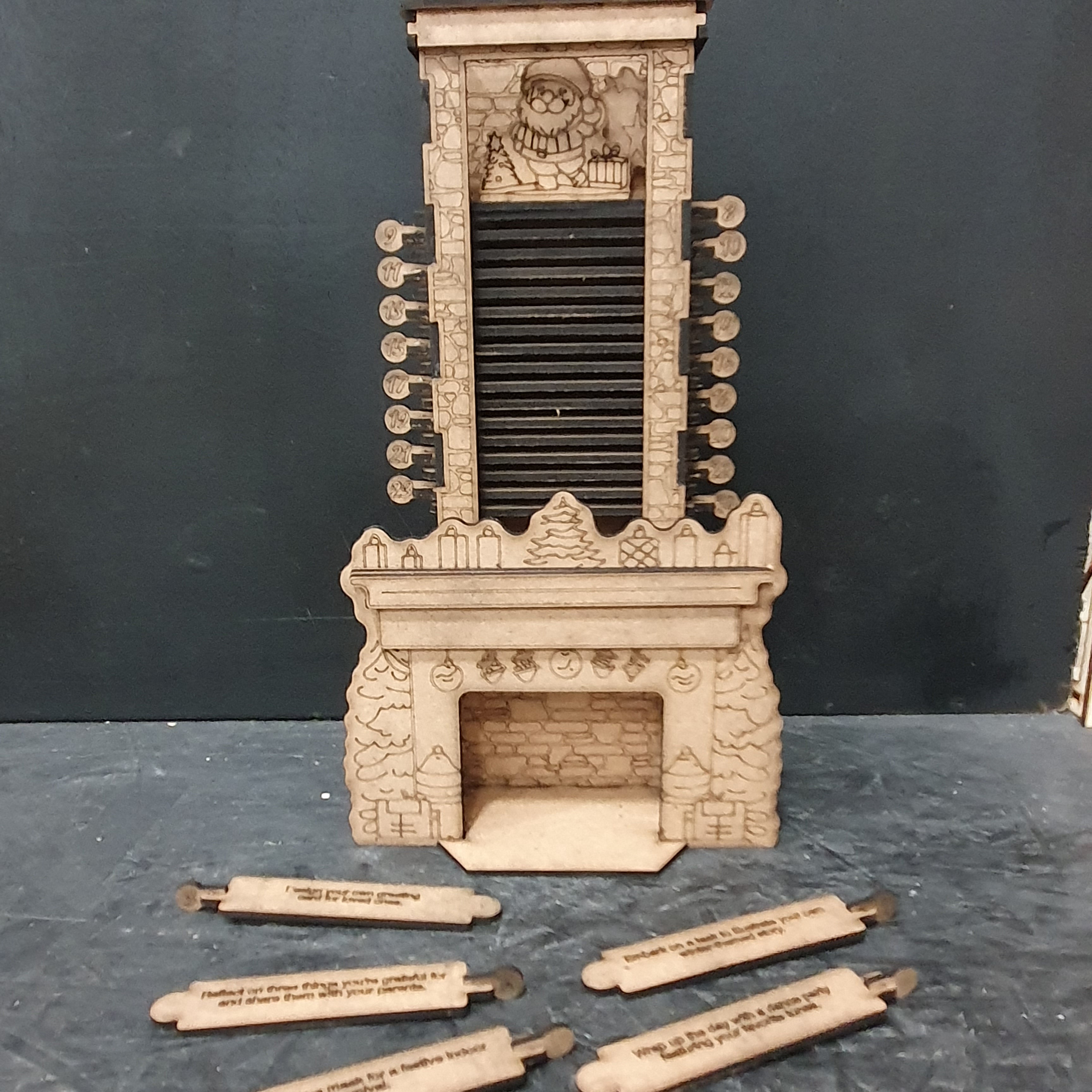 Santa Chimney Wooden Advent Calendar SVG | Laser Cut Christmas Countdown | MDF Fireplace Craft File (1–24 Days)