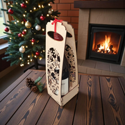 Festive Snowflake Wooden Wine Bottle Holder – Flat-Packed Christmas Gift Display for Standard Bottles (34cm x 11cm)