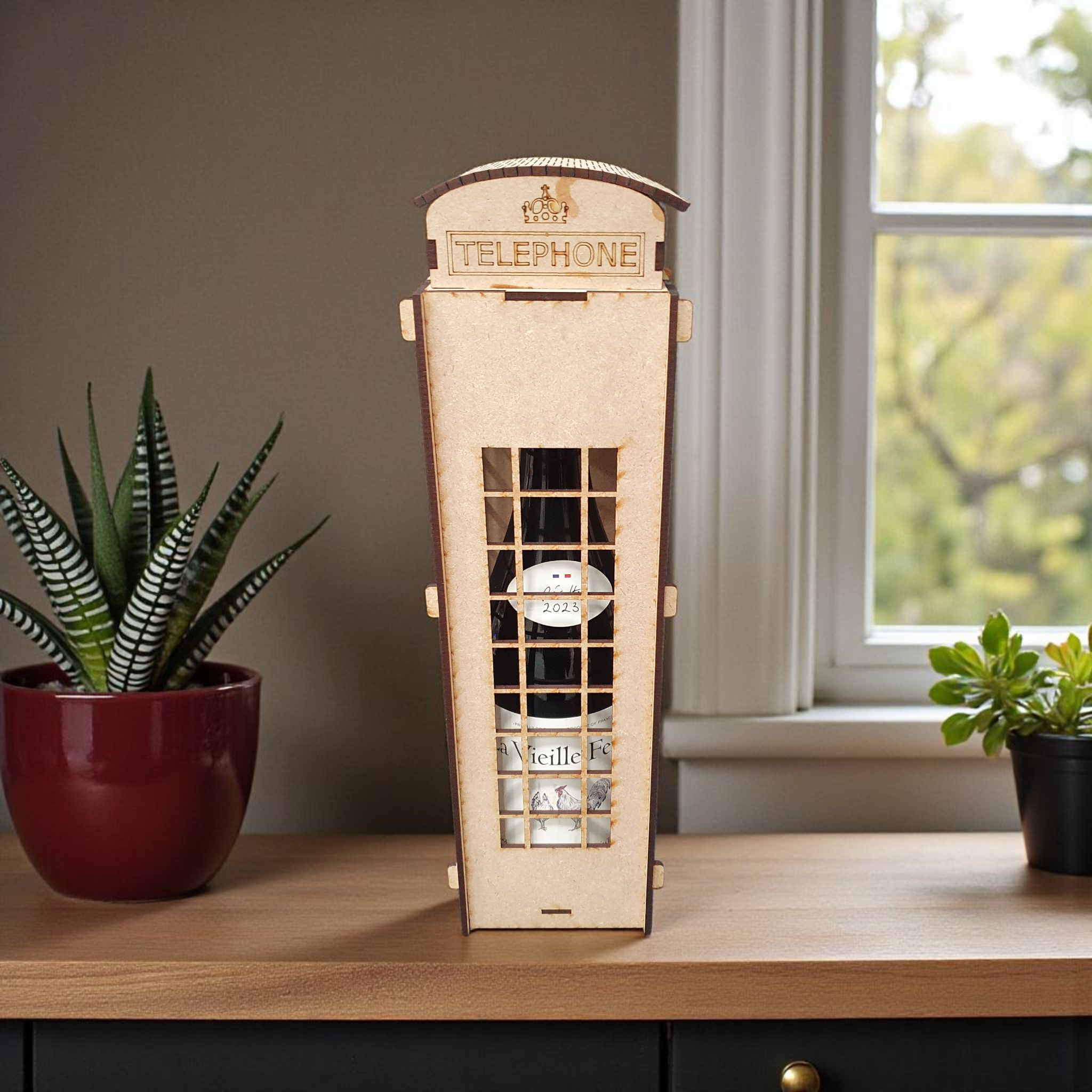 Telephone Box Wooden Wine Bottle Holder