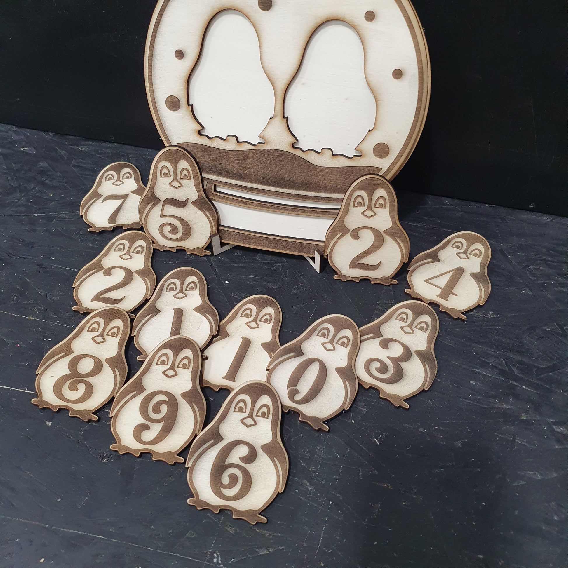 Personalised Penguin Globe Christmas Countdown – Wooden Advent Decor with Numbered Cut-Outs & Stand 