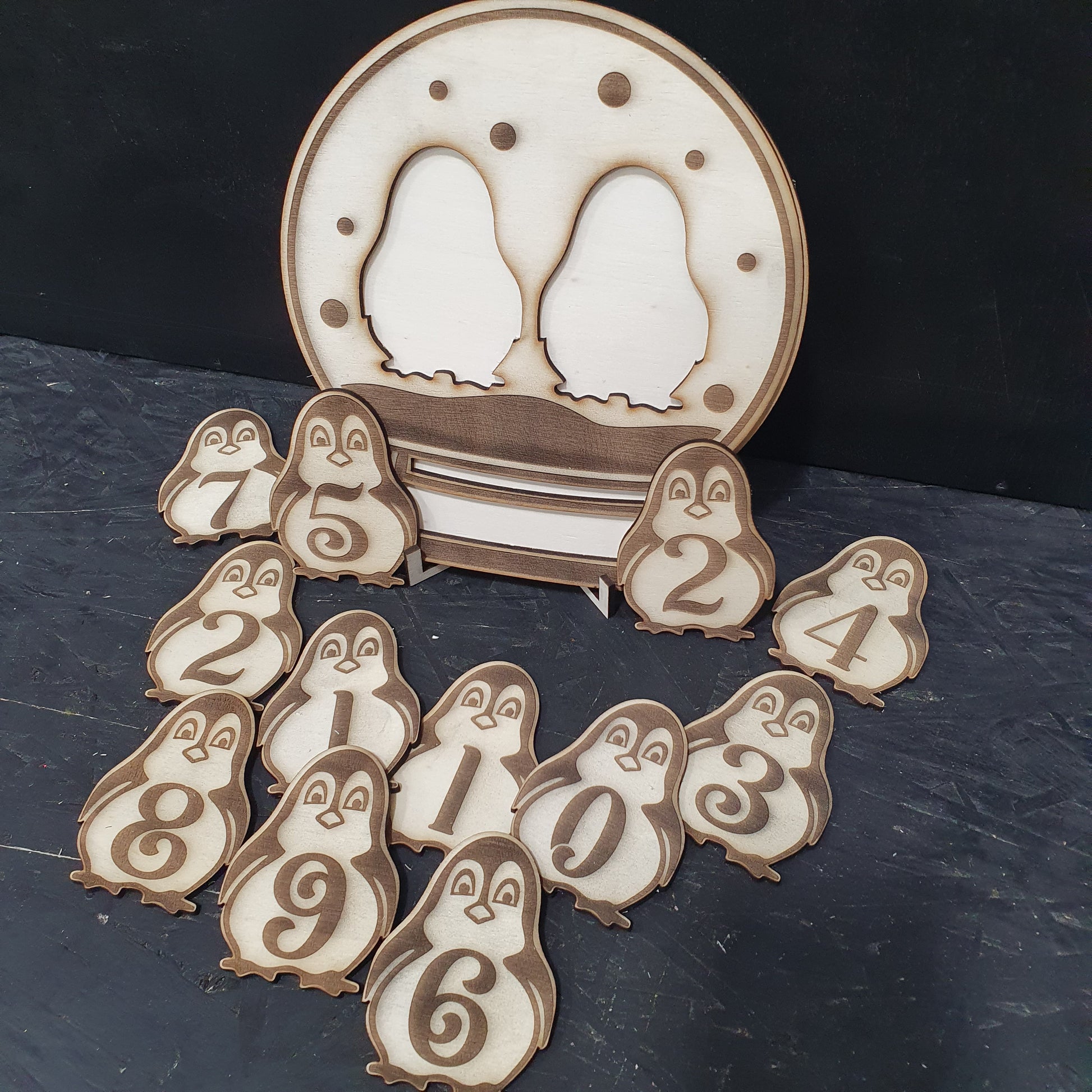 Personalised Penguin Globe Christmas Countdown – Wooden Advent Decor with Numbered Cut-Outs & Stand 
