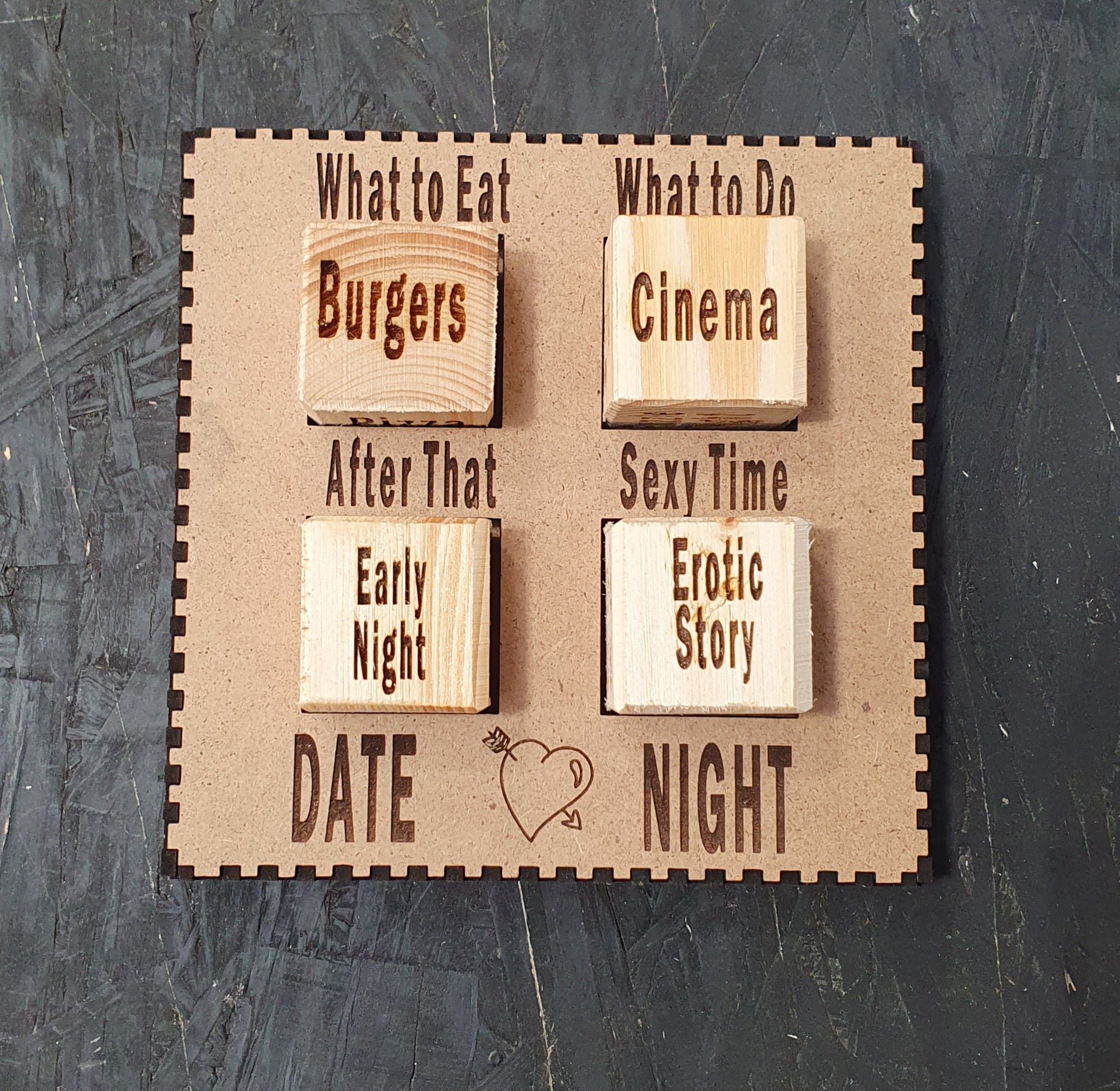 Date Night Dice – Wooden Couples Game Set | Funny Romantic Decision Dice for What to Eat, What to Do, After That & Sexy Time