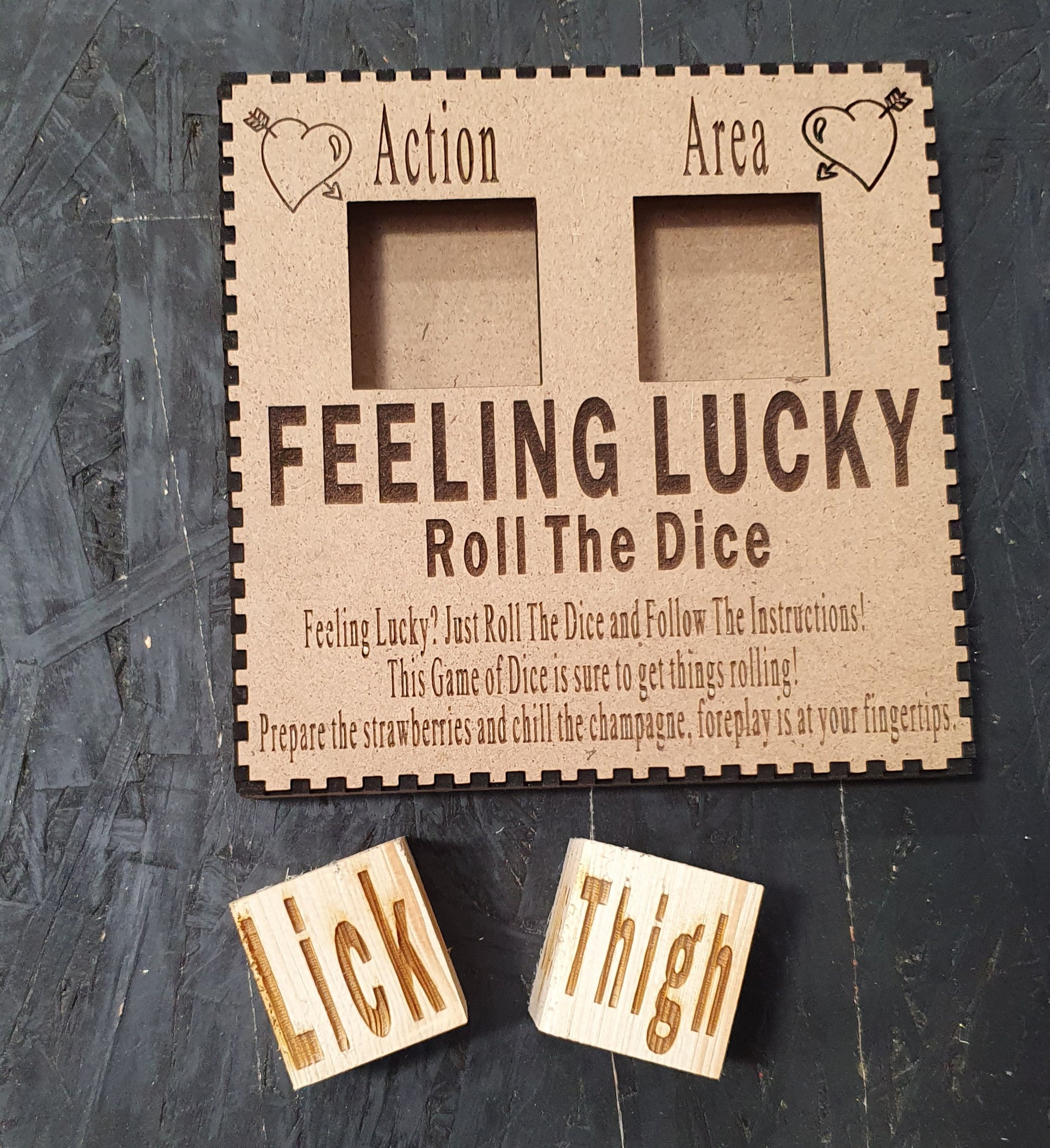 Feeling Lucky Naughty Dice – Flirty Couples Game | Wooden Saucy Dice Set with Actions & Areas