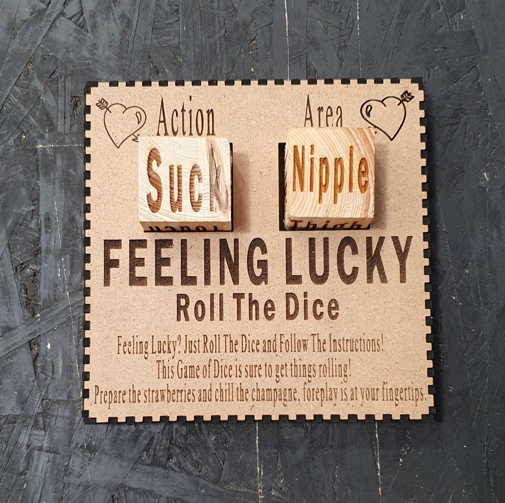 Feeling Lucky Naughty Dice – Flirty Couples Game | Wooden Saucy Dice Set with Actions & Areas
