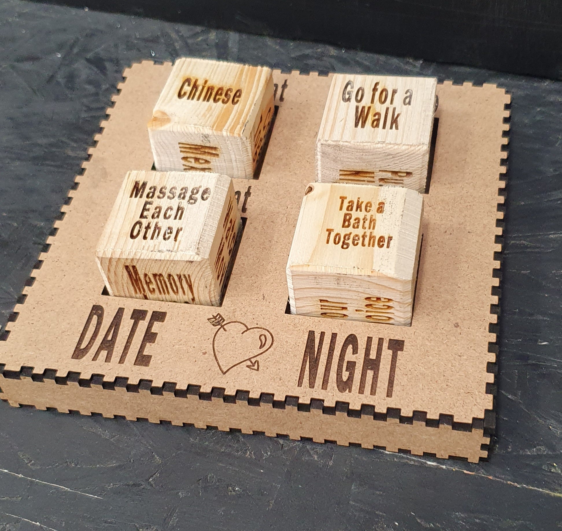 Date Night Dice – Wooden Couples Game Set | Funny Romantic Decision Dice for What to Eat, What to Do, After That & Sexy Time