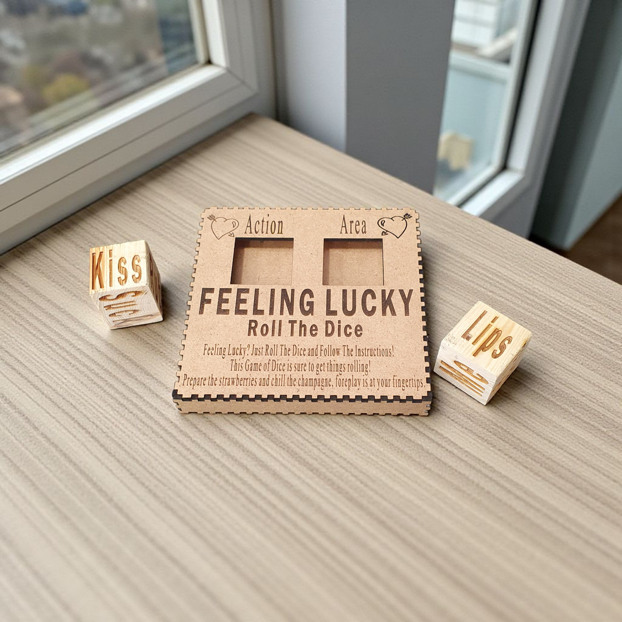Feeling Lucky Naughty Dice – Flirty Couples Game | Wooden Saucy Dice Set with Actions & Areas