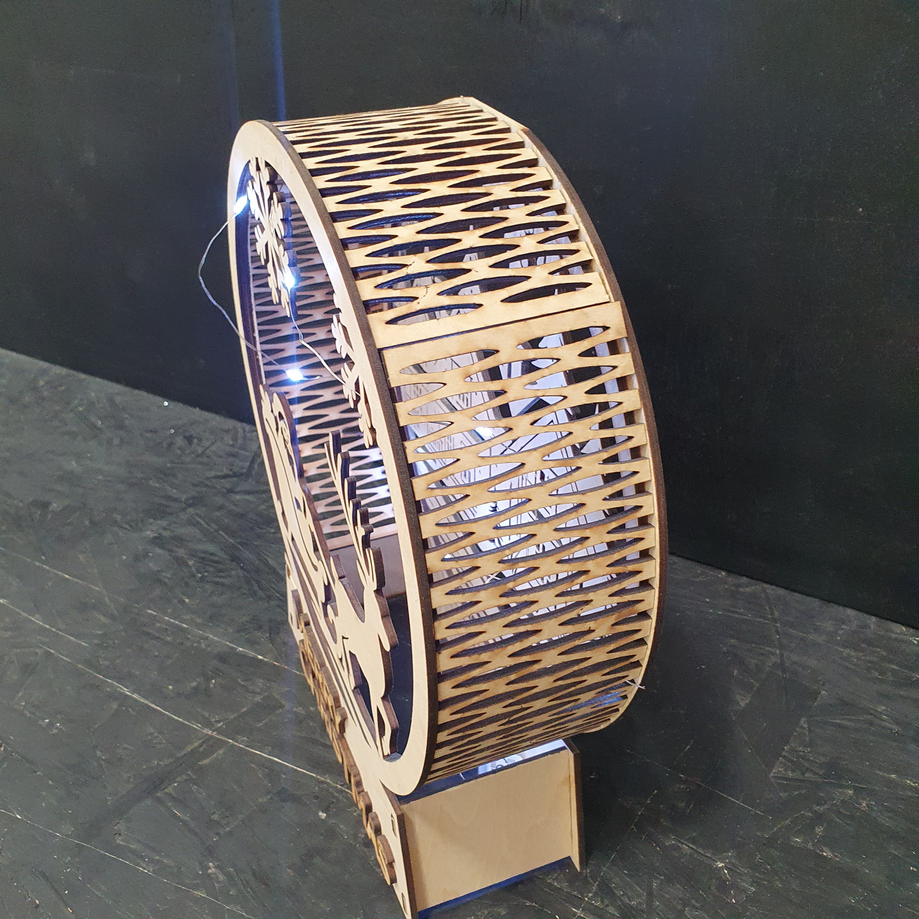 Christmas Scene Lantern – Laser-Cut Wooden Winter Wonderland Light with Santa & Reindeer | LED Night Light Décor