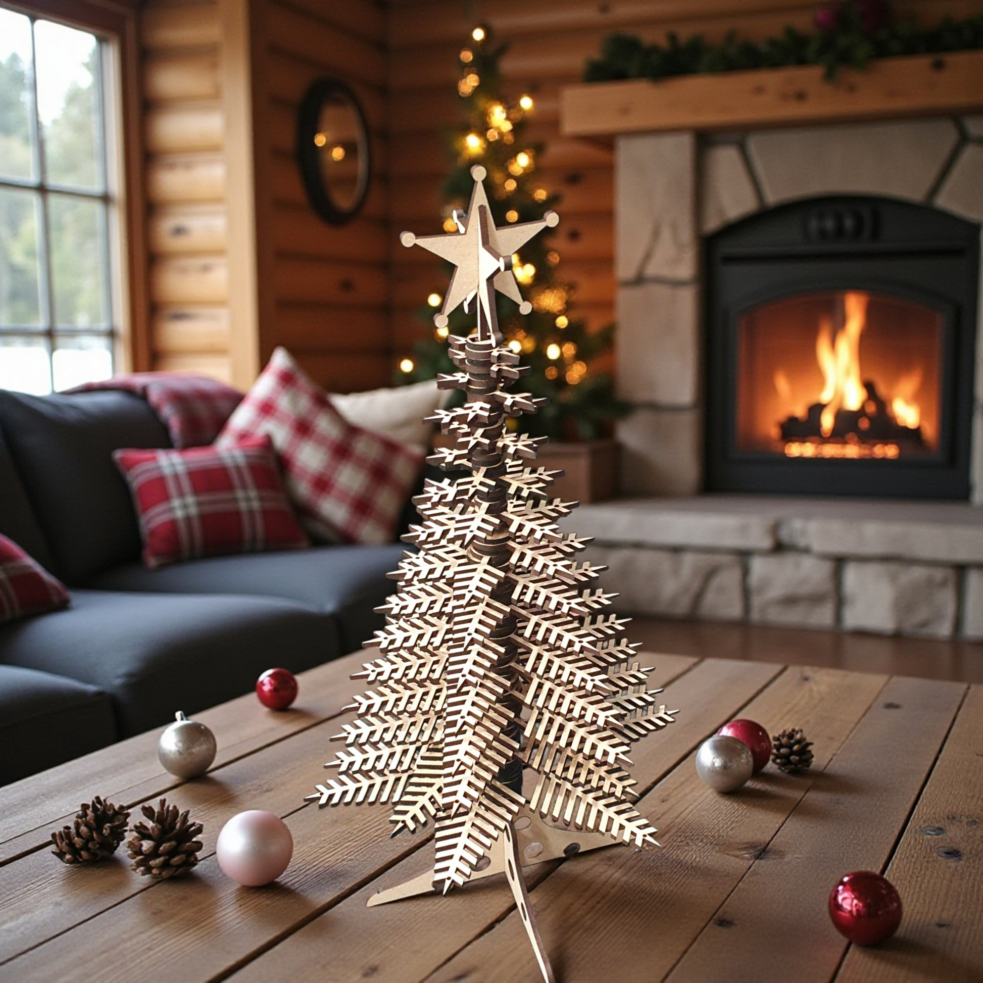 Large Laser-Cut Wooden Christmas Tree Kit – 40cm DIY Standing Decoration | Easy to Build & Decorate