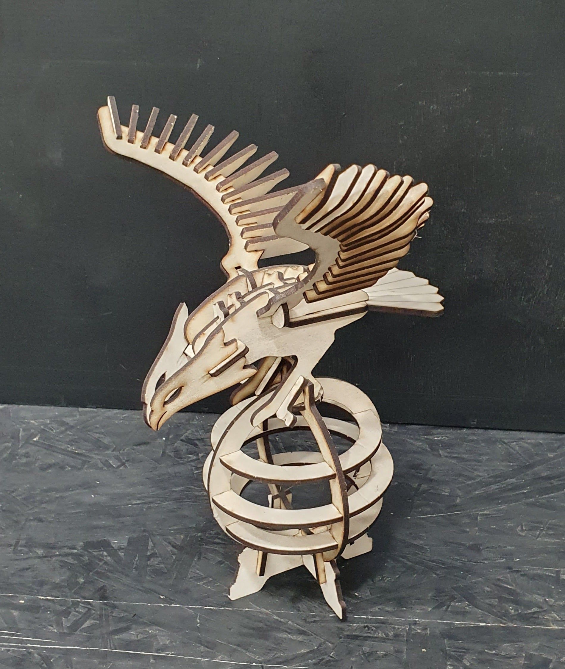 3D wooden eagle construction puzzle kit with laser-cut MDF pieces