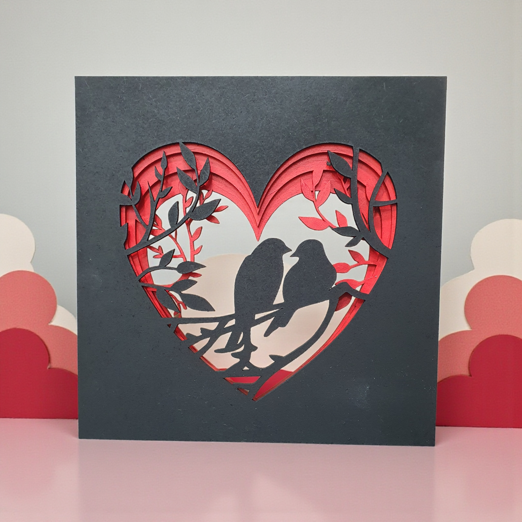 Love Birds Heart Layered Wall Art – Hand-Painted 3D Multi-Layer Silhouette Decor