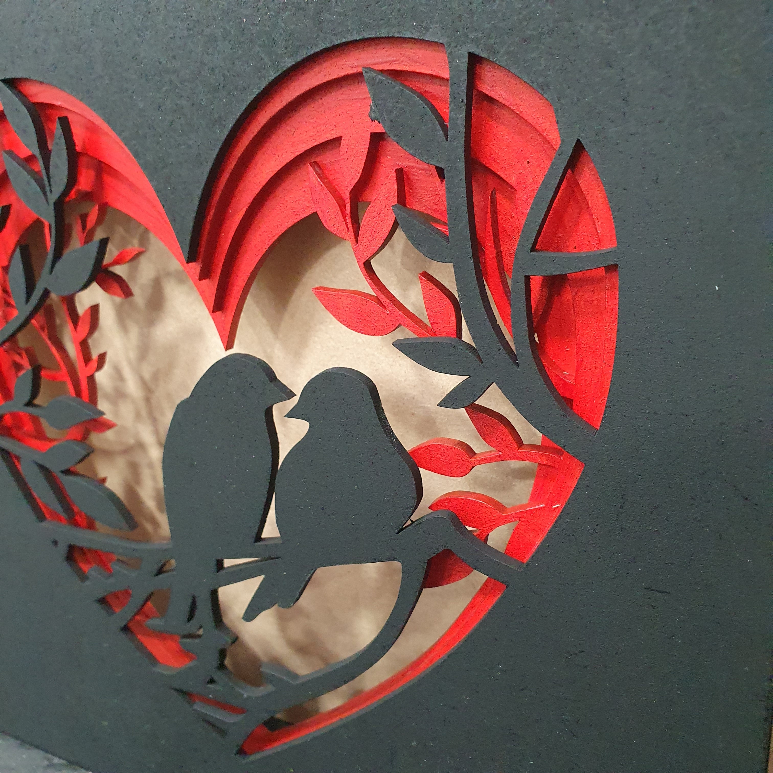 Love Birds Heart Layered Wall Art – Hand-Painted 3D Multi-Layer Silhouette Decor
