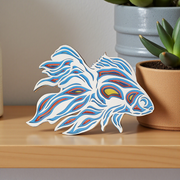 Hand-painted 7-layer MDF stylised fish wall art with flowing fins