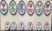 Six Nations rugby ball wall clock hand-painted in team colours”