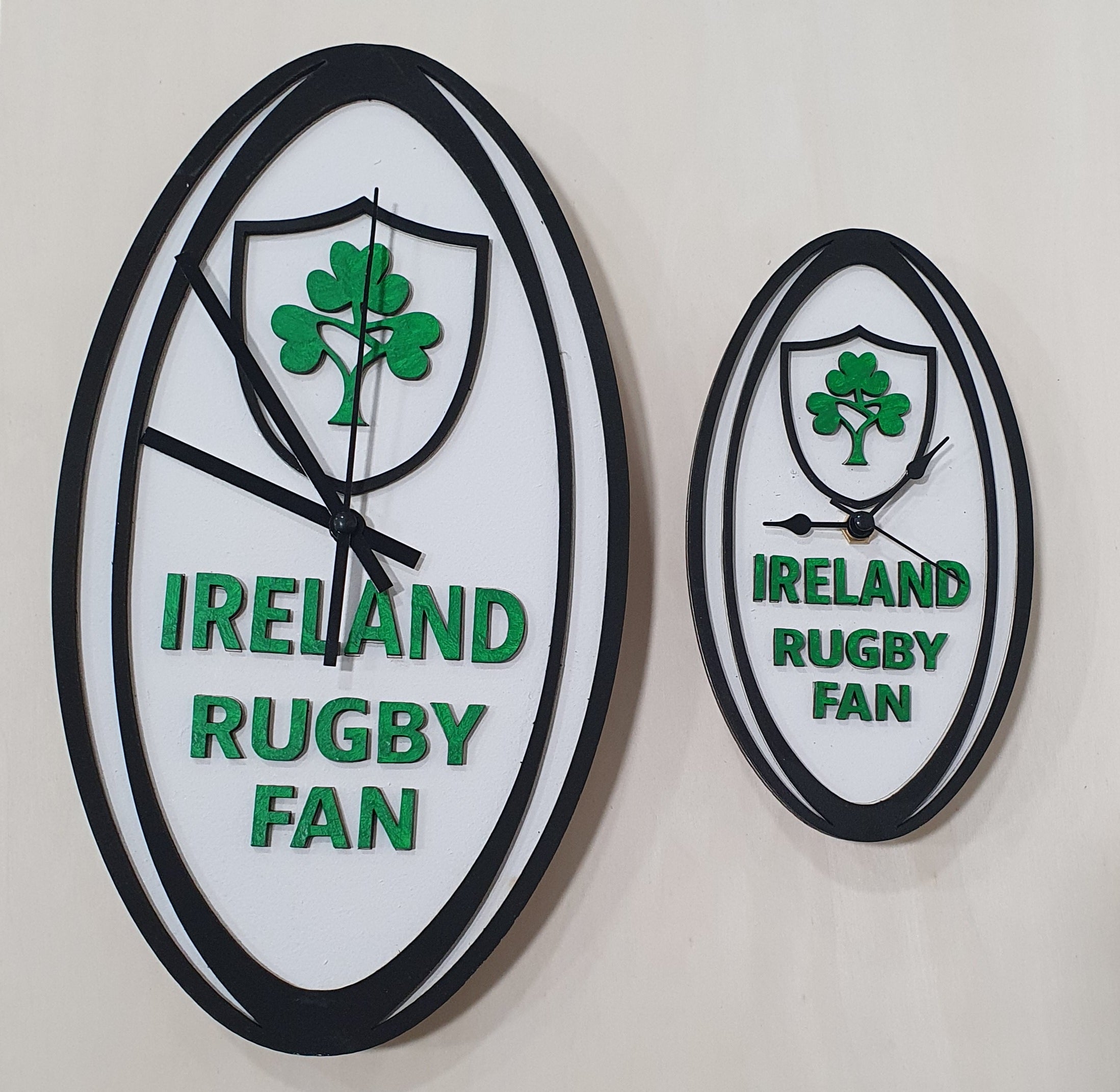Super-sized 59cm rugby ball clock featuring Six Nations team design