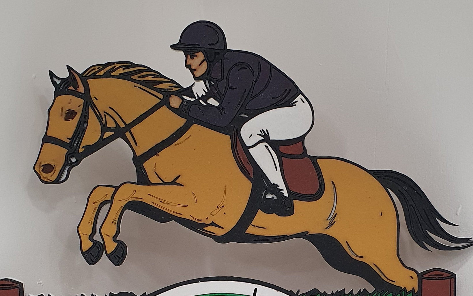 Race Horse Show Jumper Wall Clock – Jumping Horse Over Water Fence – Custom Horse Colours – Unique Equestrian Decor