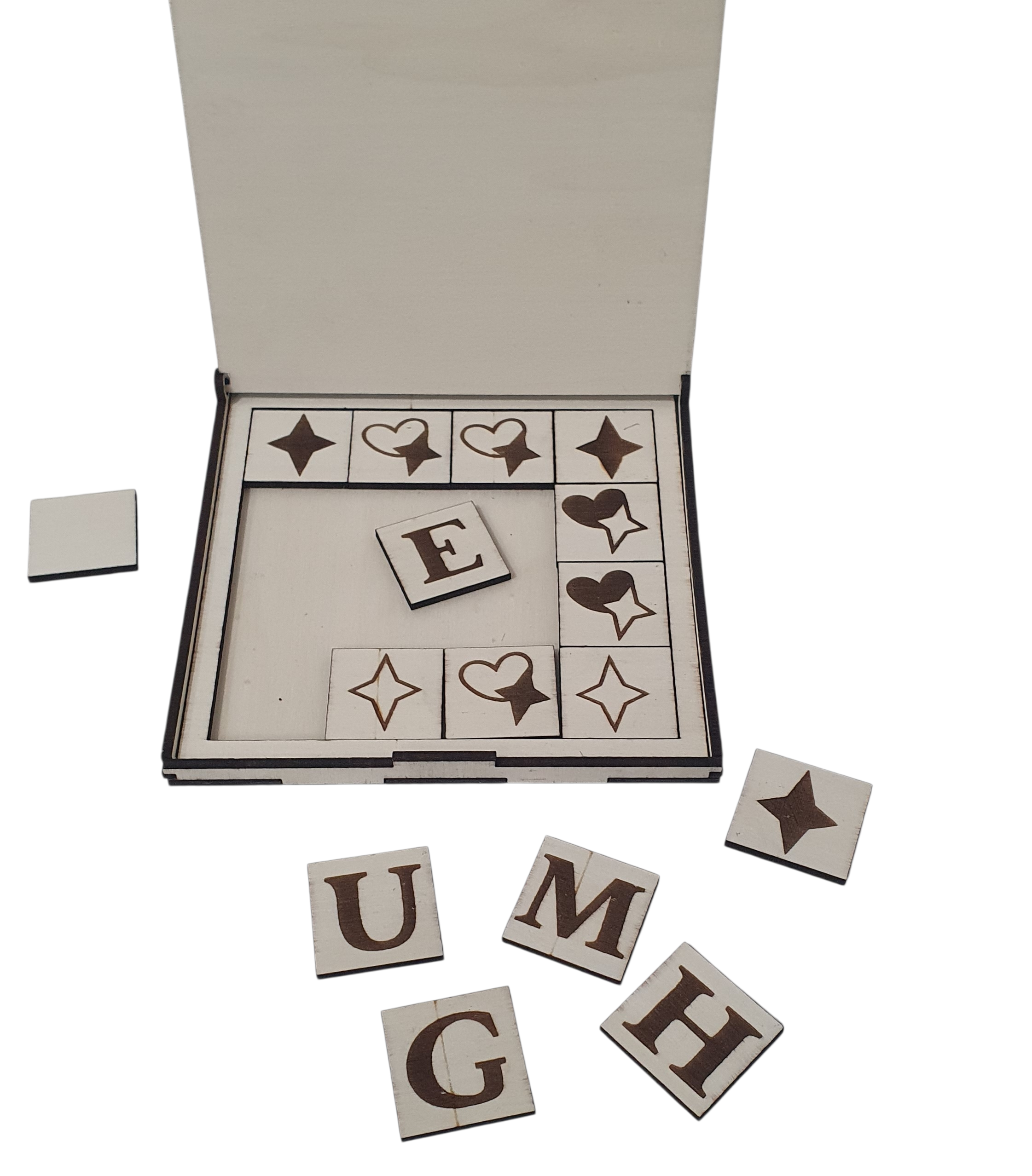 Wooden Hug Me puzzle box with engraved “Always Kiss Me Goodnight” message, laser cut keepsake gift