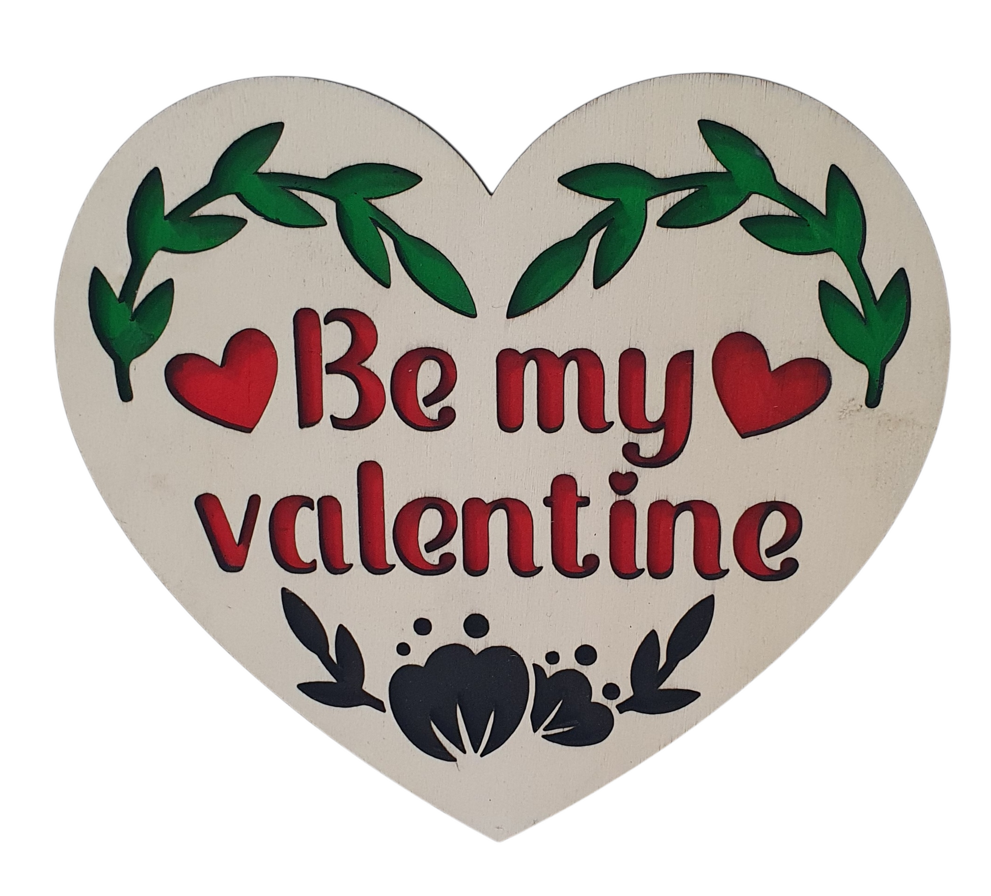 Layered wooden Valentine heart sign measuring 14.5 x 13 cm