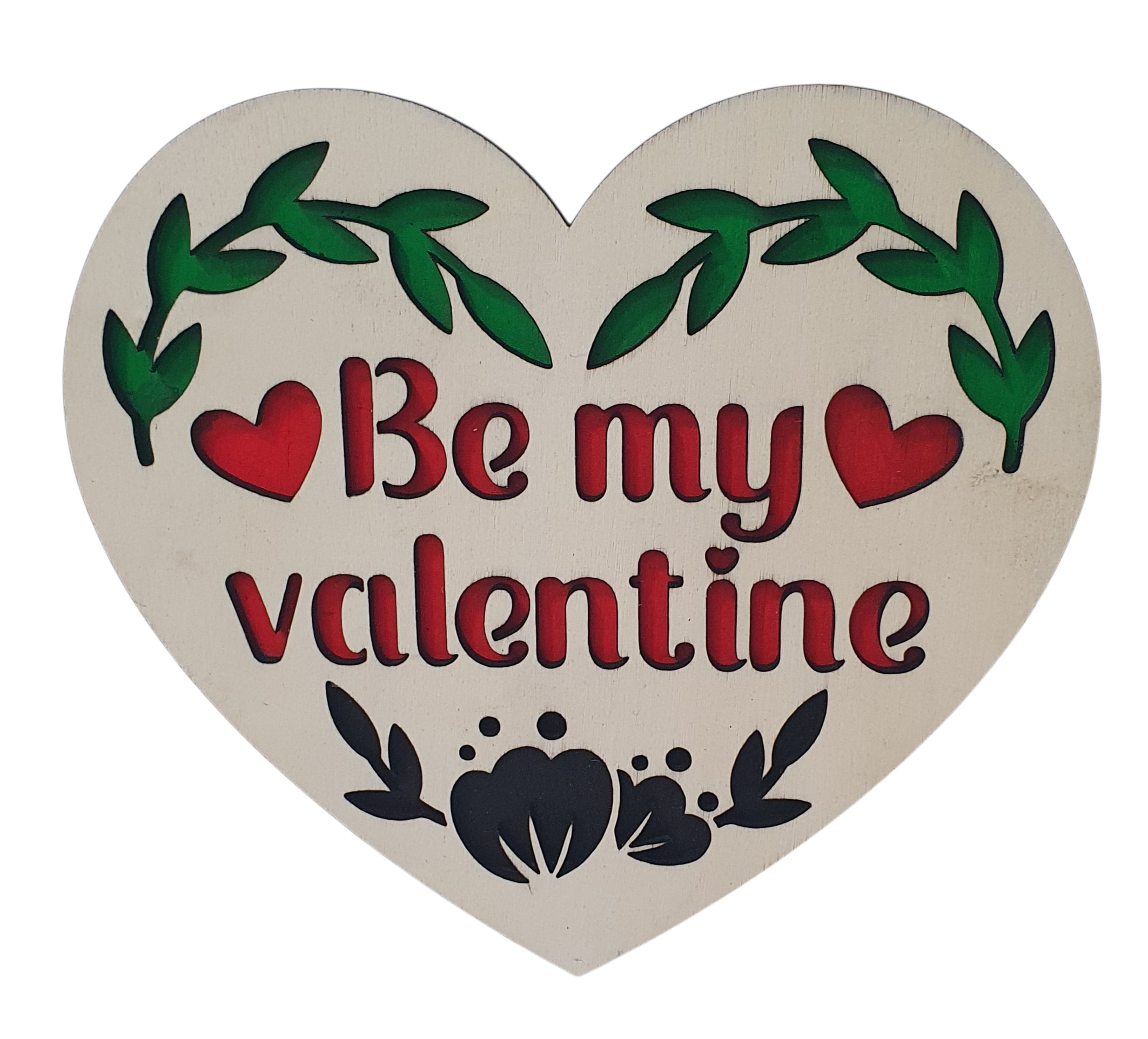 Layered wooden Valentine heart sign measuring 14.5 x 13 cm