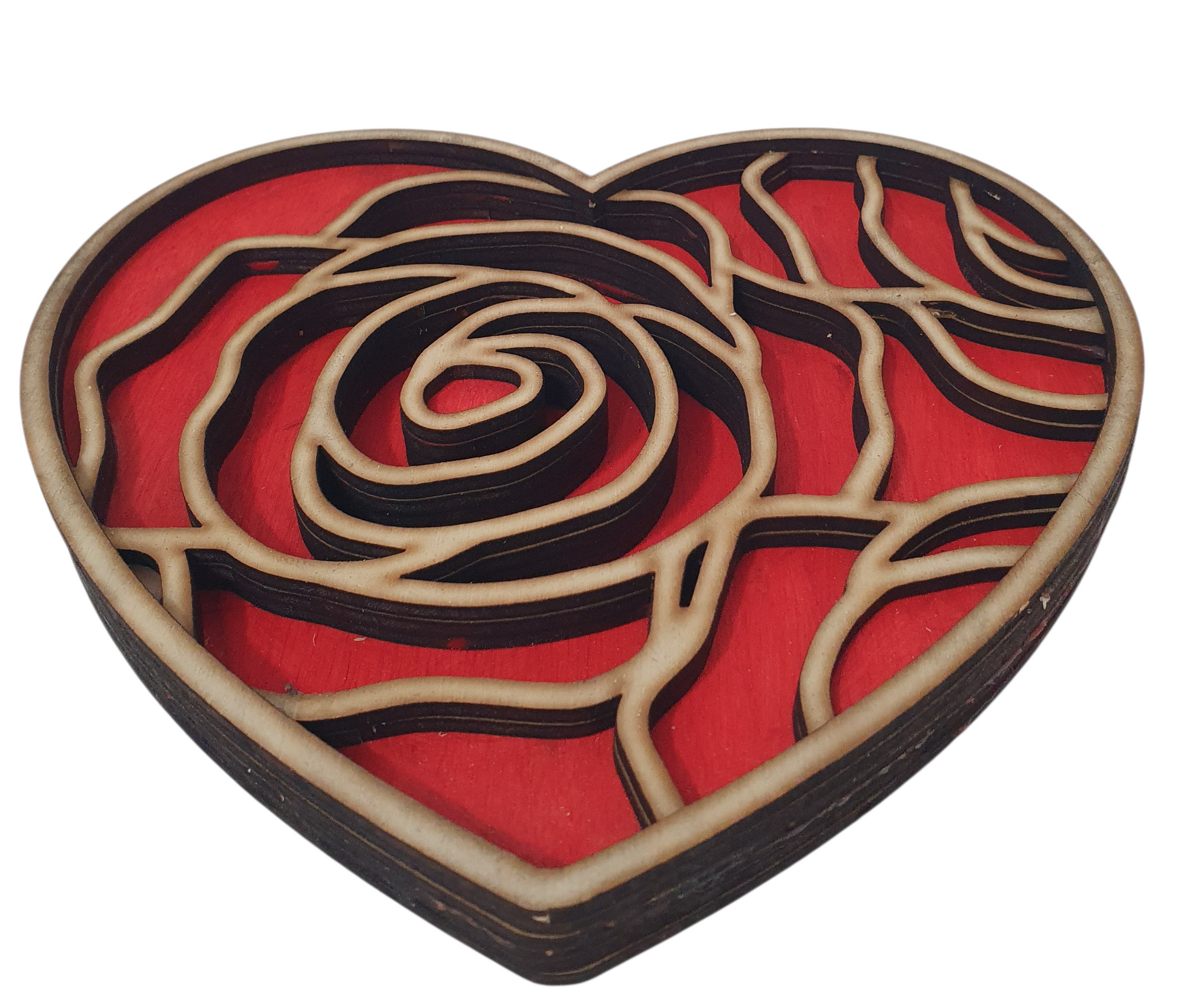3D layered wooden heart decor with eight layers creating a sculpted love design