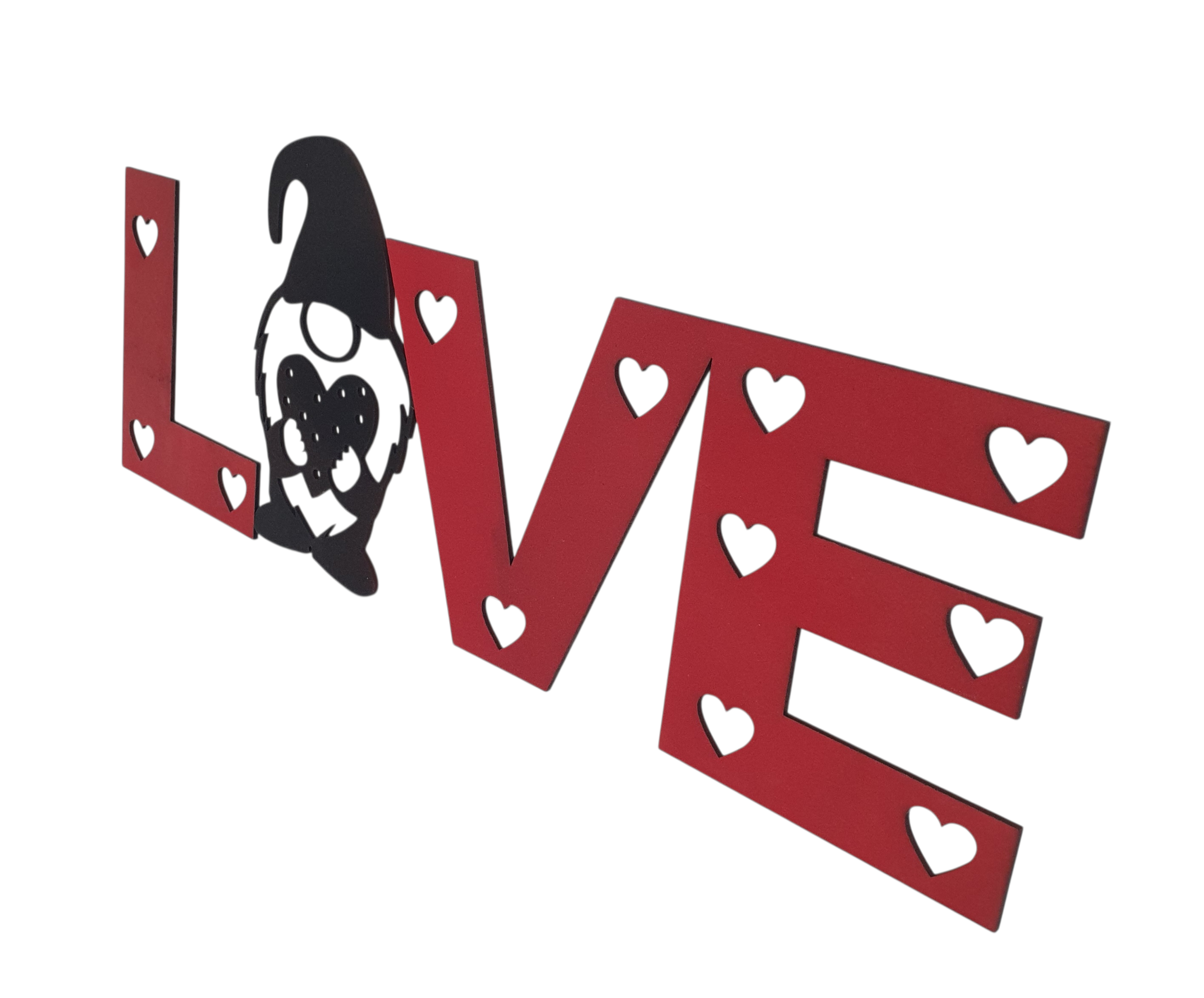 58cm wide LOVE sign with heart cut outs and gnome design, wall or shelf decor