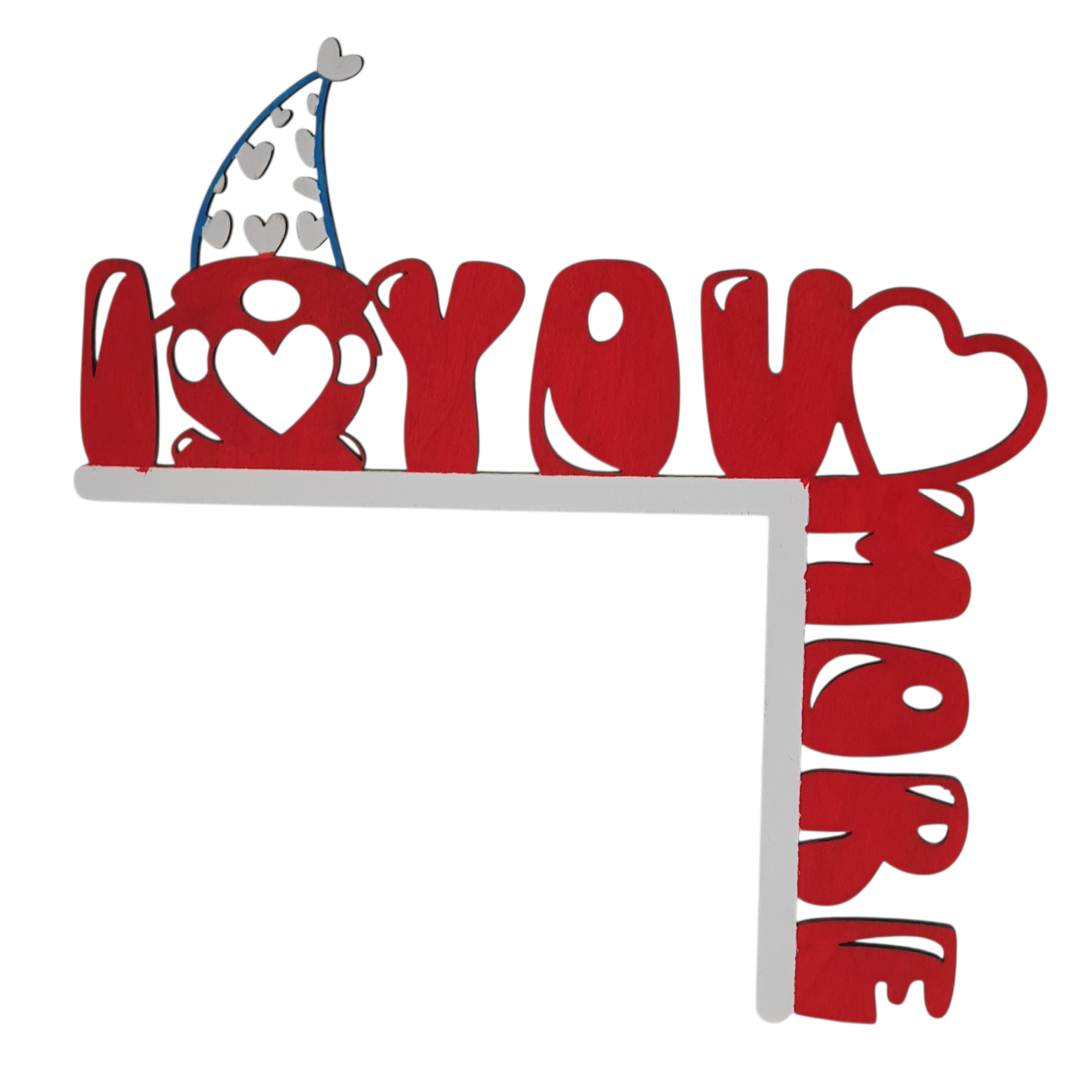 Laser cut wooden corner door hanger reading “Love You More”, romantic home décor