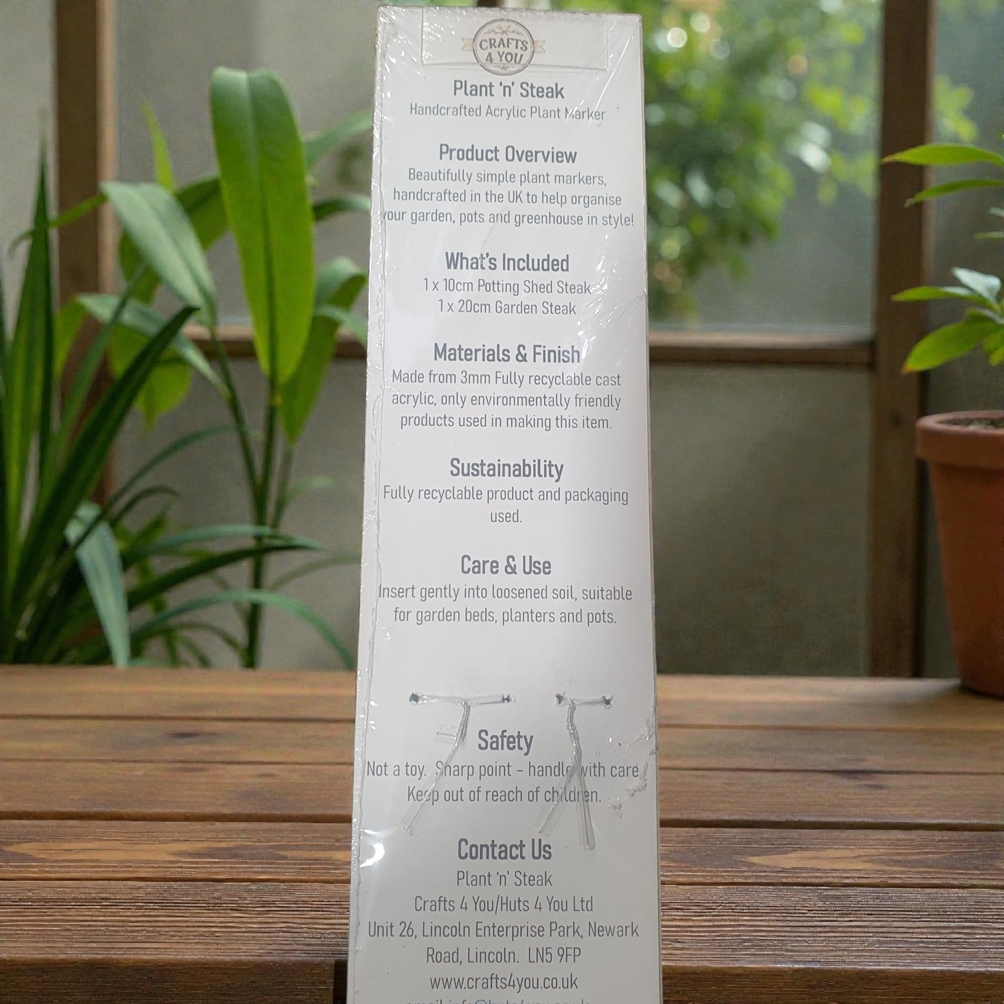 Close up of printed plant marker showing clear typography and high quality finish.