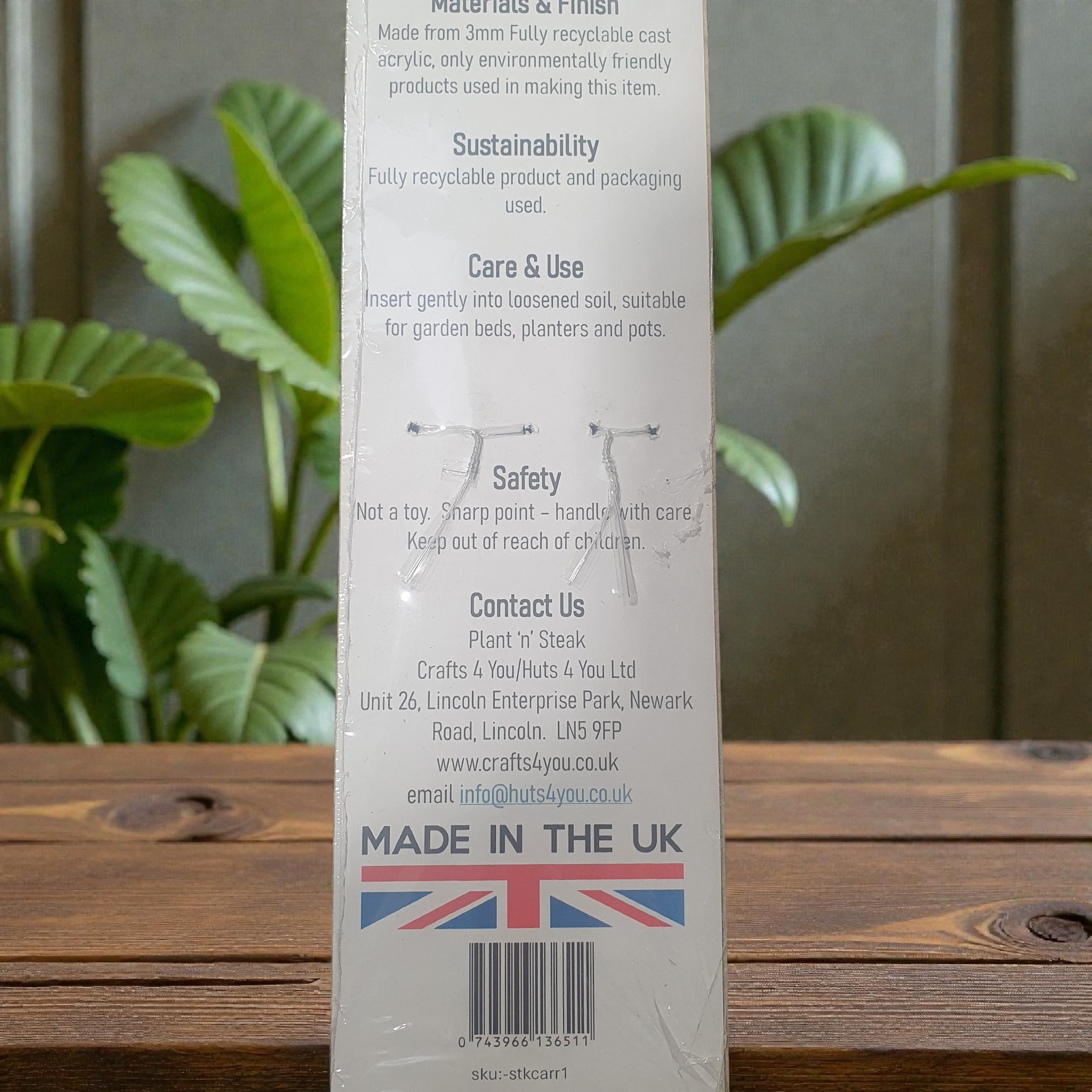 Back of packaging showing barcode, recyclable materials and UK made branding.