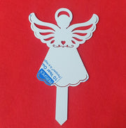 3mm cast acrylic angel grave marker measuring 25cm x 15cm with detailed wings, heart cut-out and integrated ground stake.