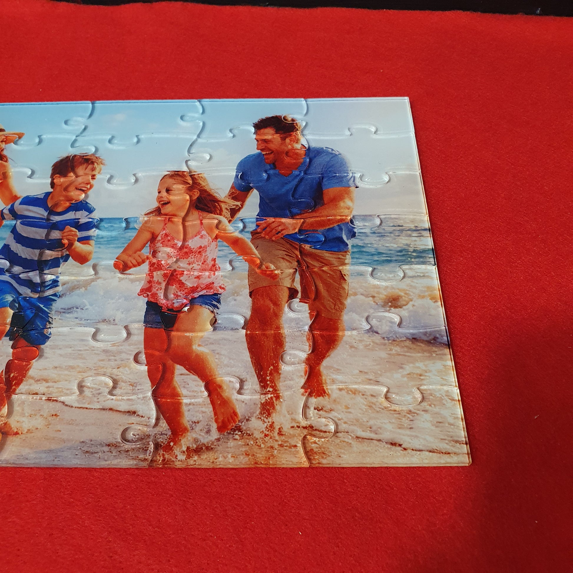Personalised jigsaw puzzle with vibrant full-colour photo printing, presented in a matching keepsake gift box and organza storage bag for easy storage.
