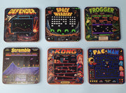 Retro Arcade Game Coaster Set of 6, Wooden Gaming Coasters, 80s Gamer Gift, Pac Man Space Invaders Frogger Decor