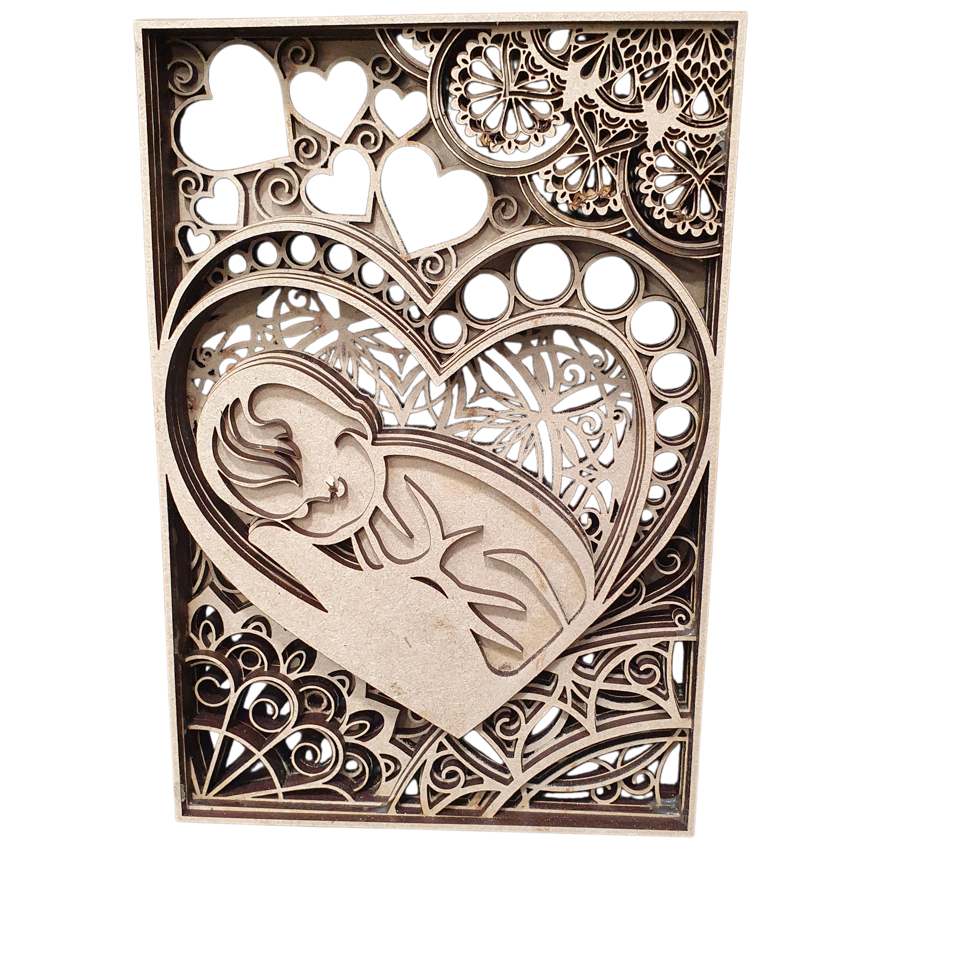 Laser-cut 6-layer wooden newborn baby heart artwork for nursery décor