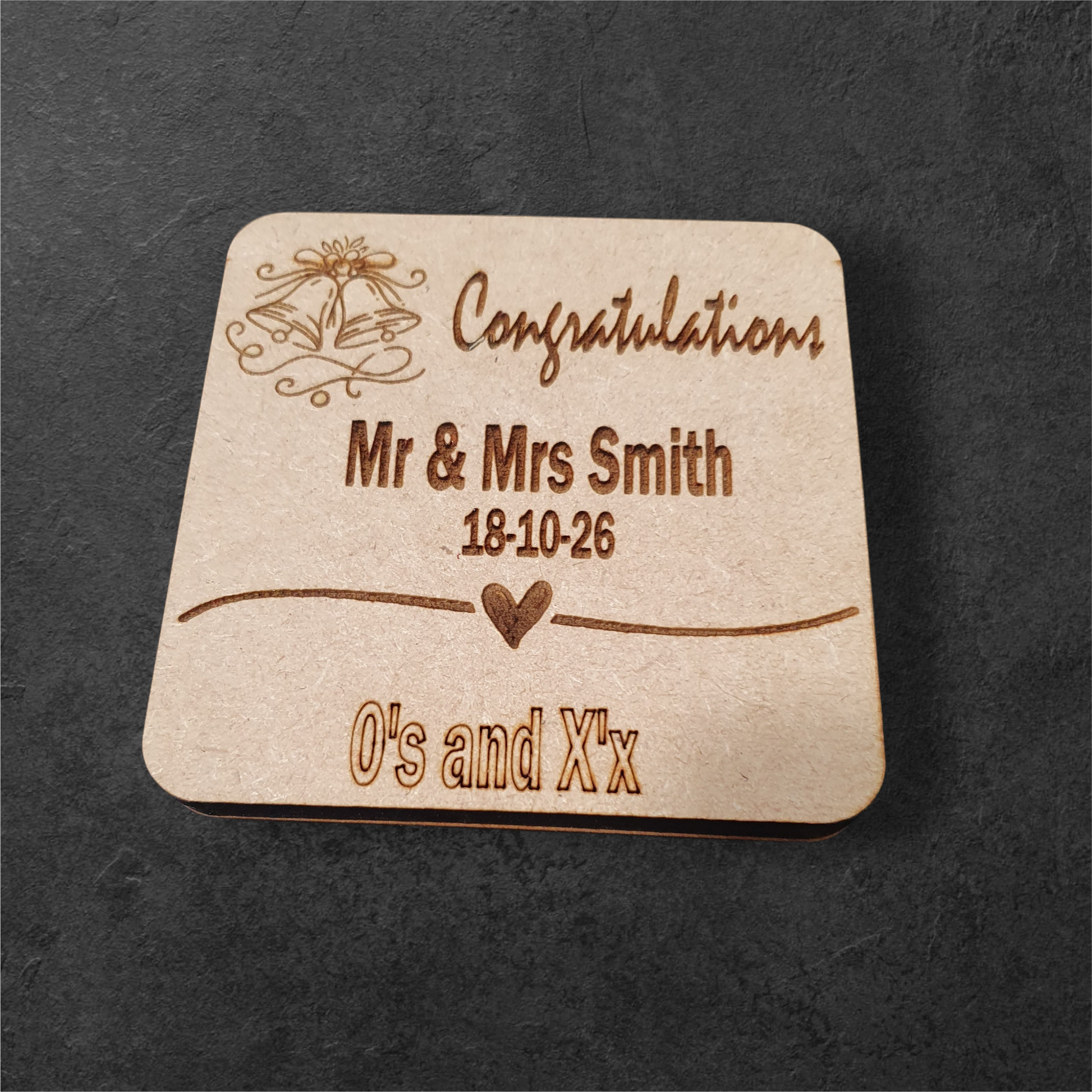 Personalised wooden wedding games with custom engraved surname and wedding date
