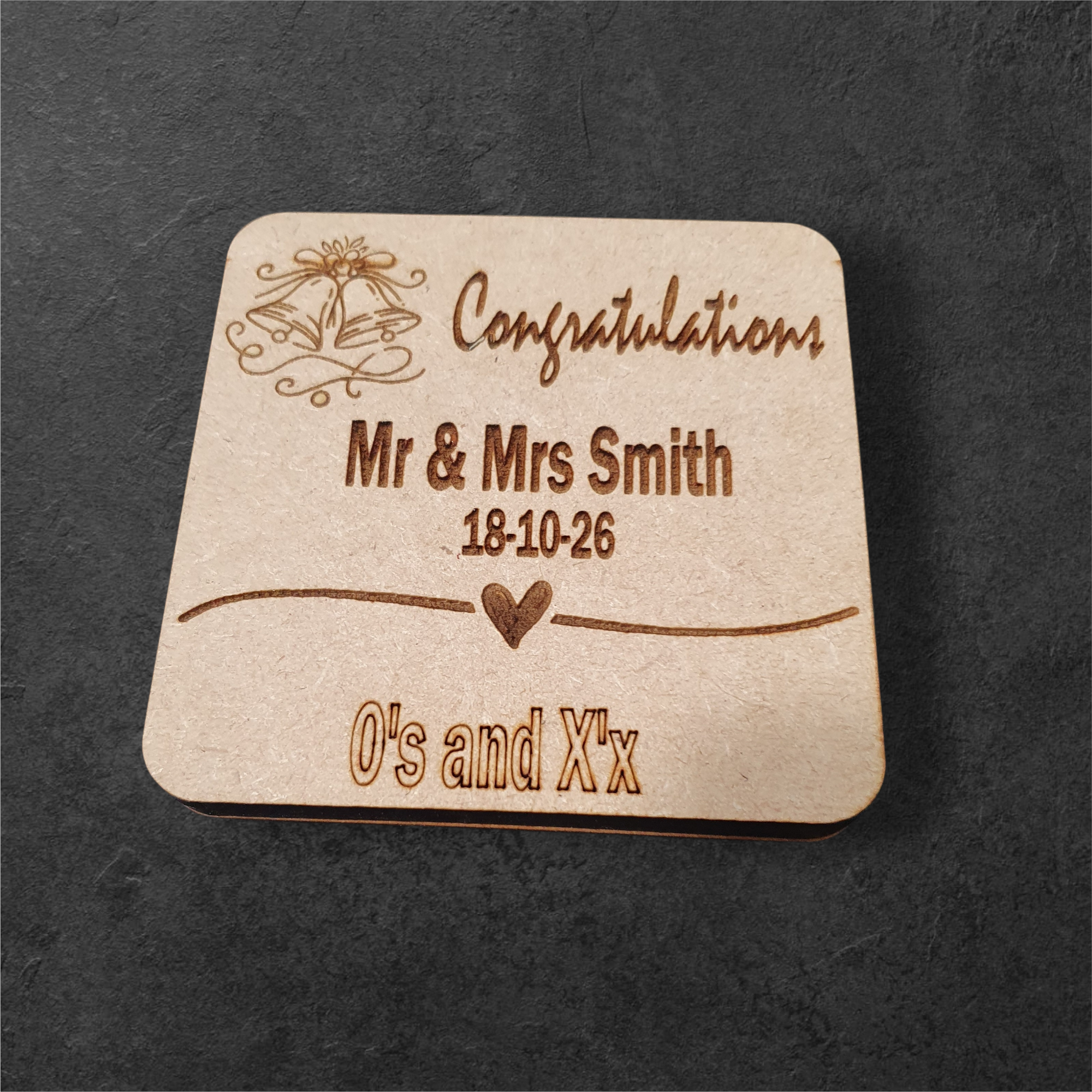 Personalised wooden wedding games with custom engraved surname and wedding date