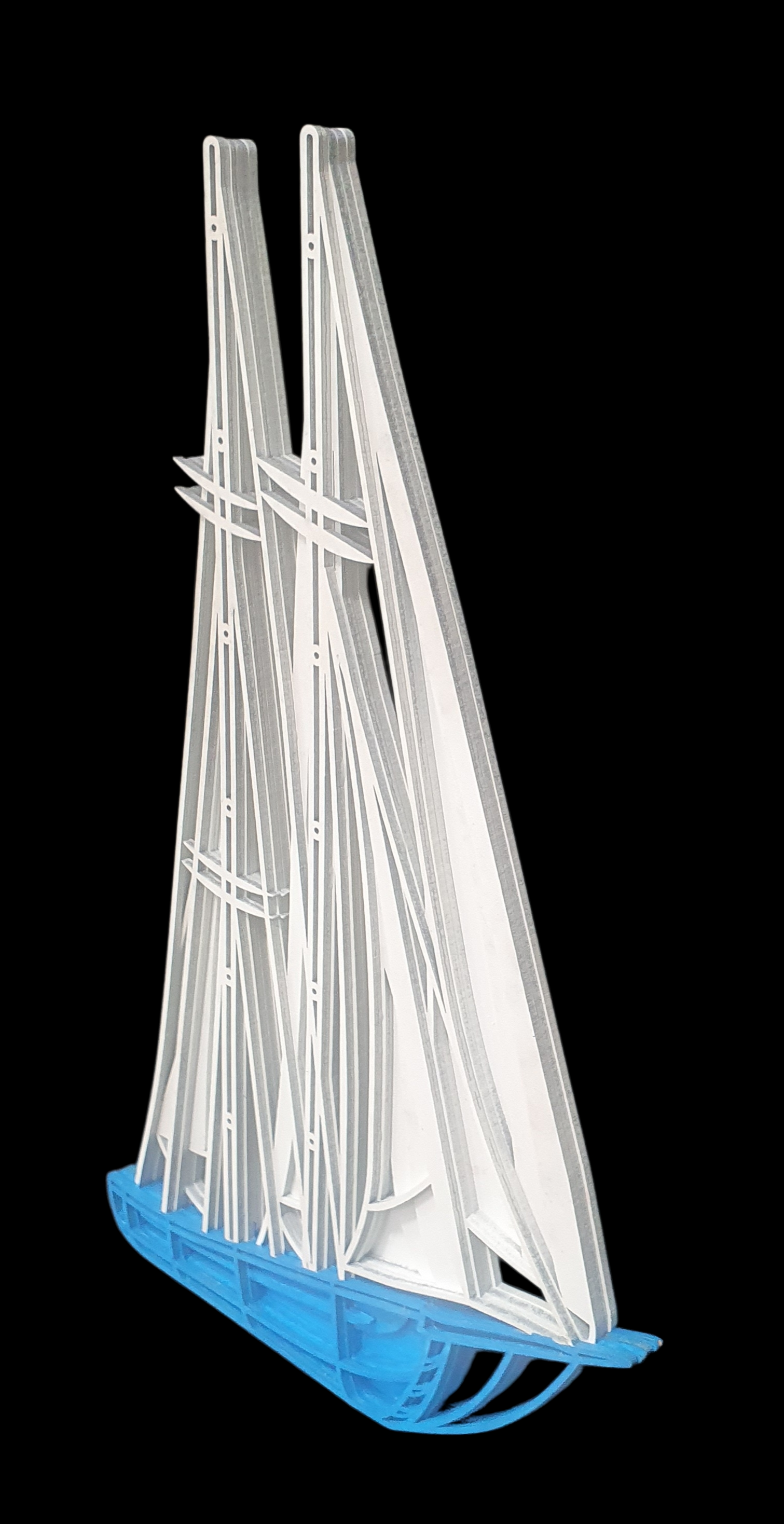 Layered nautical sailboat artwork with four hand-painted MDF layers