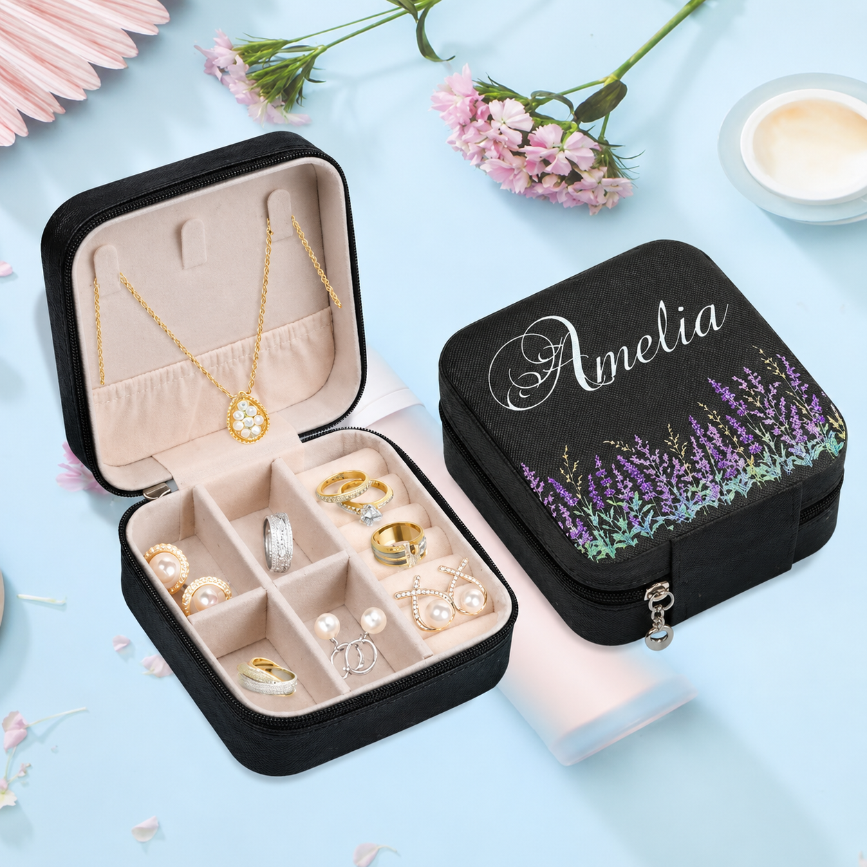 Personalized Name Travel Jewellery Box, Custom Name Jewellery Case, Bridesmaid Gift, Compact Jewellery Organizer Travel Jewellery Box